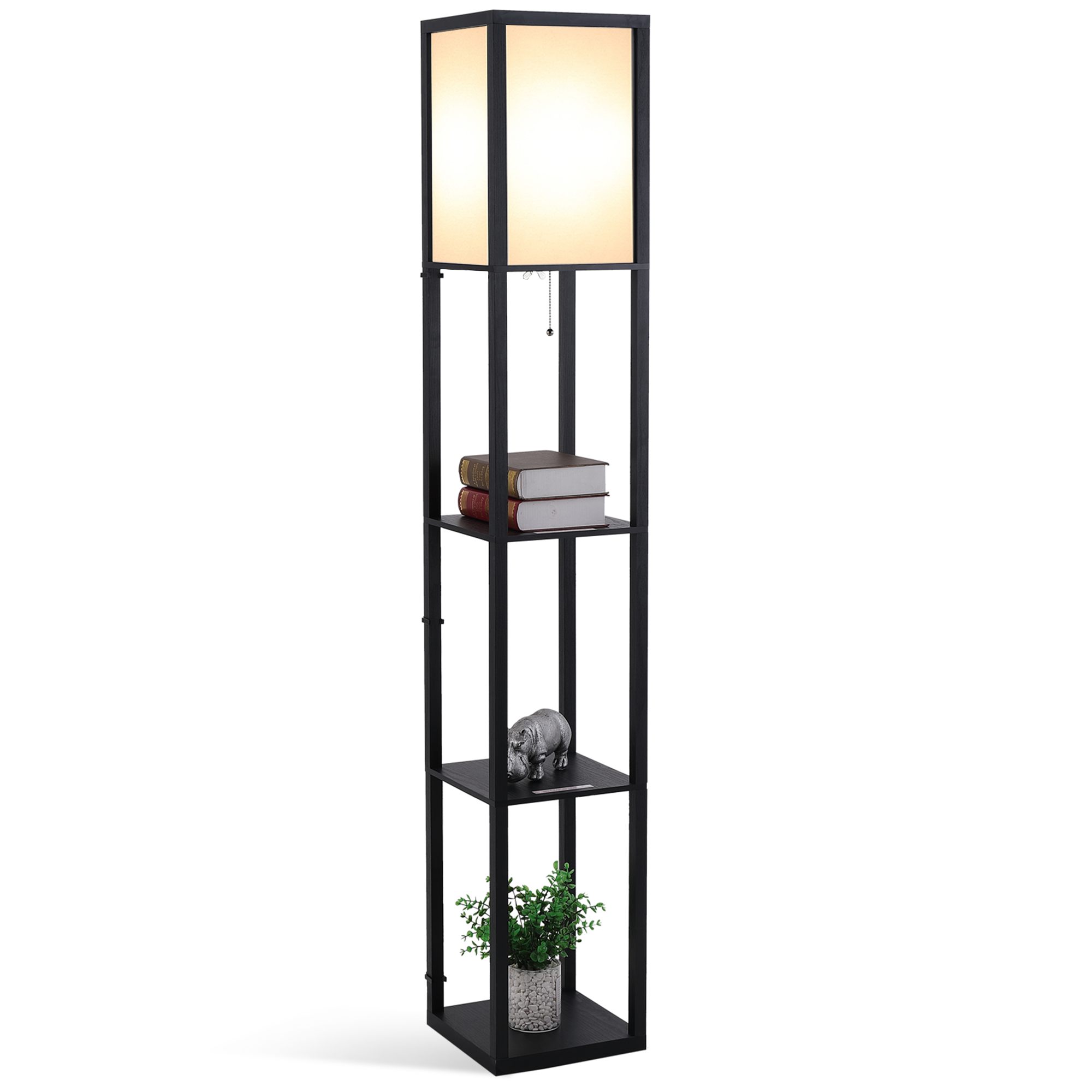 Floor Lamp With Shelves And Top Light,Modern Corner Standing TC Fabric