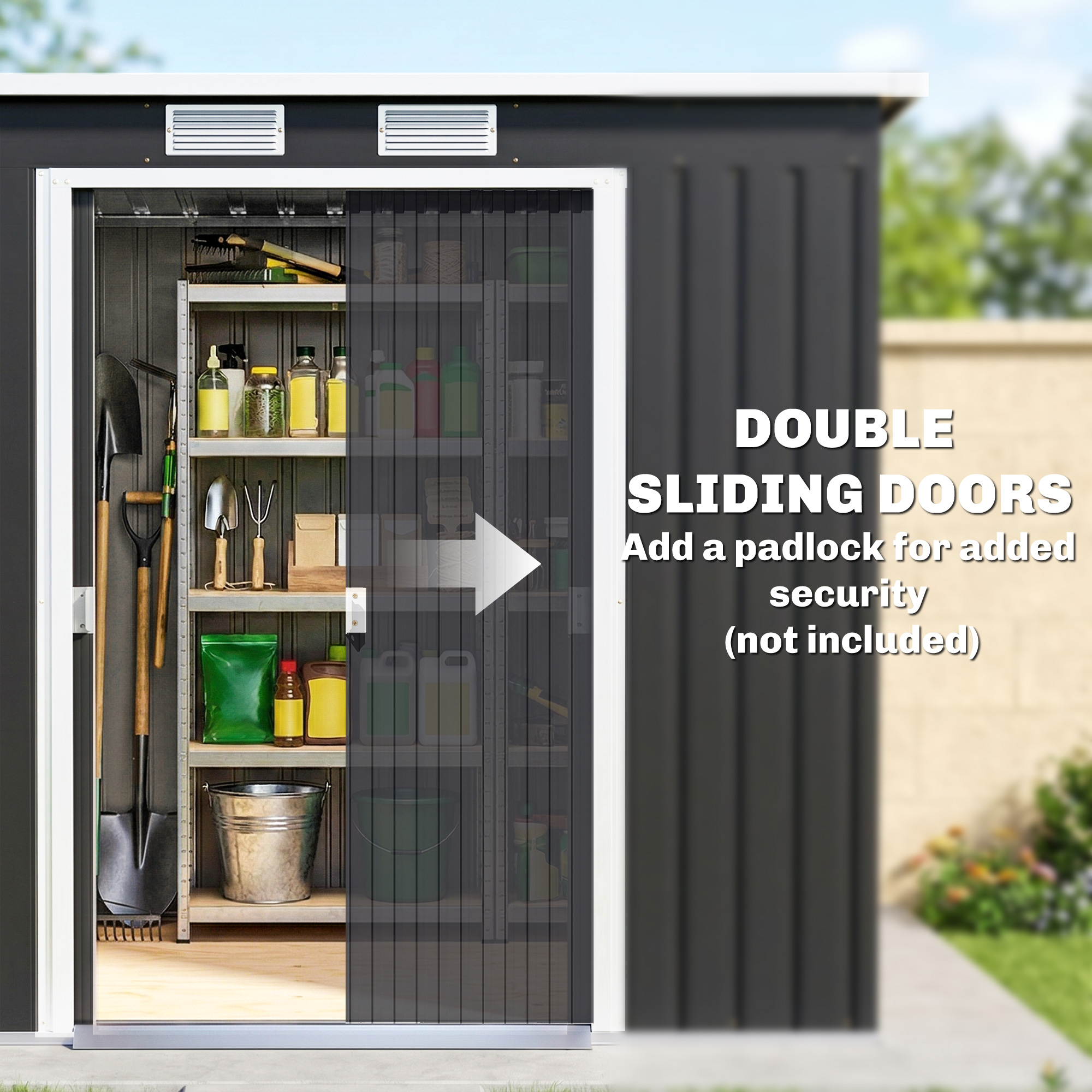 7 X 4ft Galvanised Steel Garden Shed,with Foundation Kit-Dark Grey — image 4