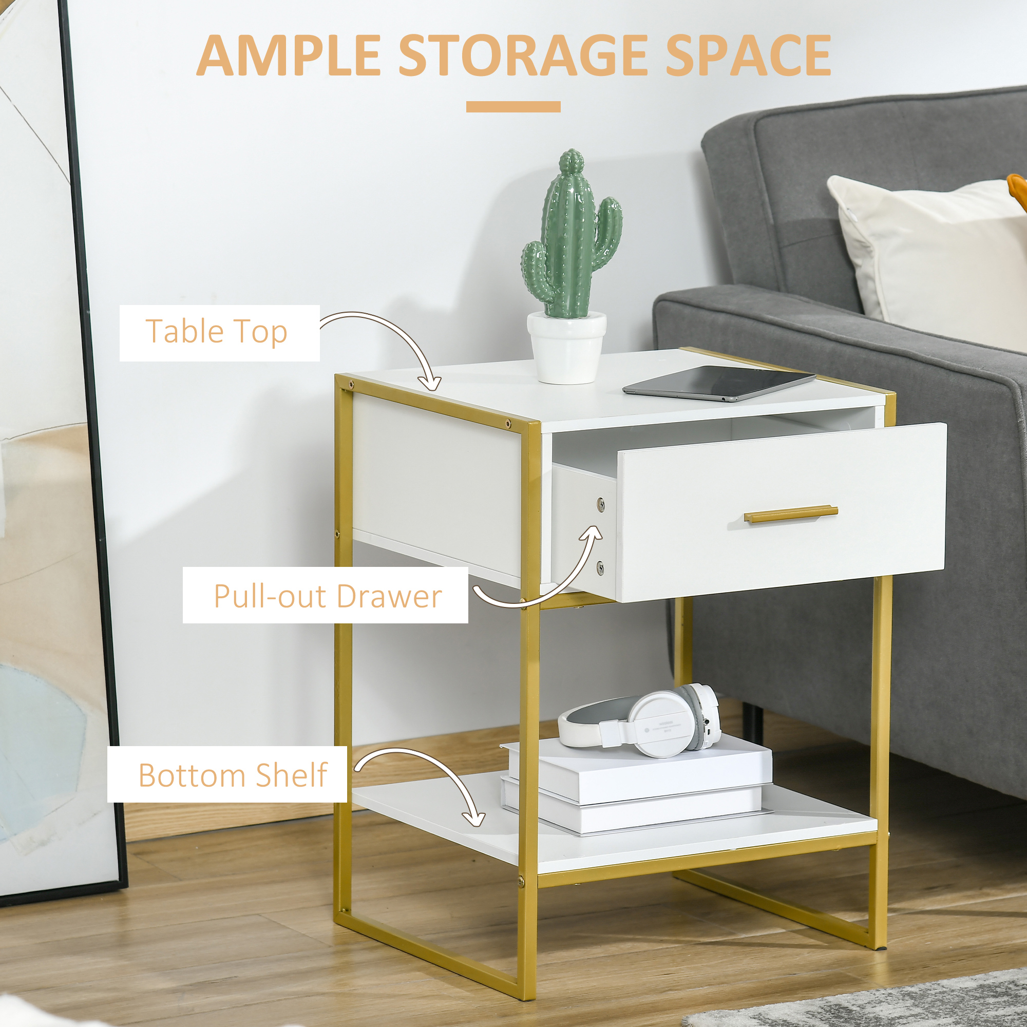 Modern Bedside Table-White — image 4