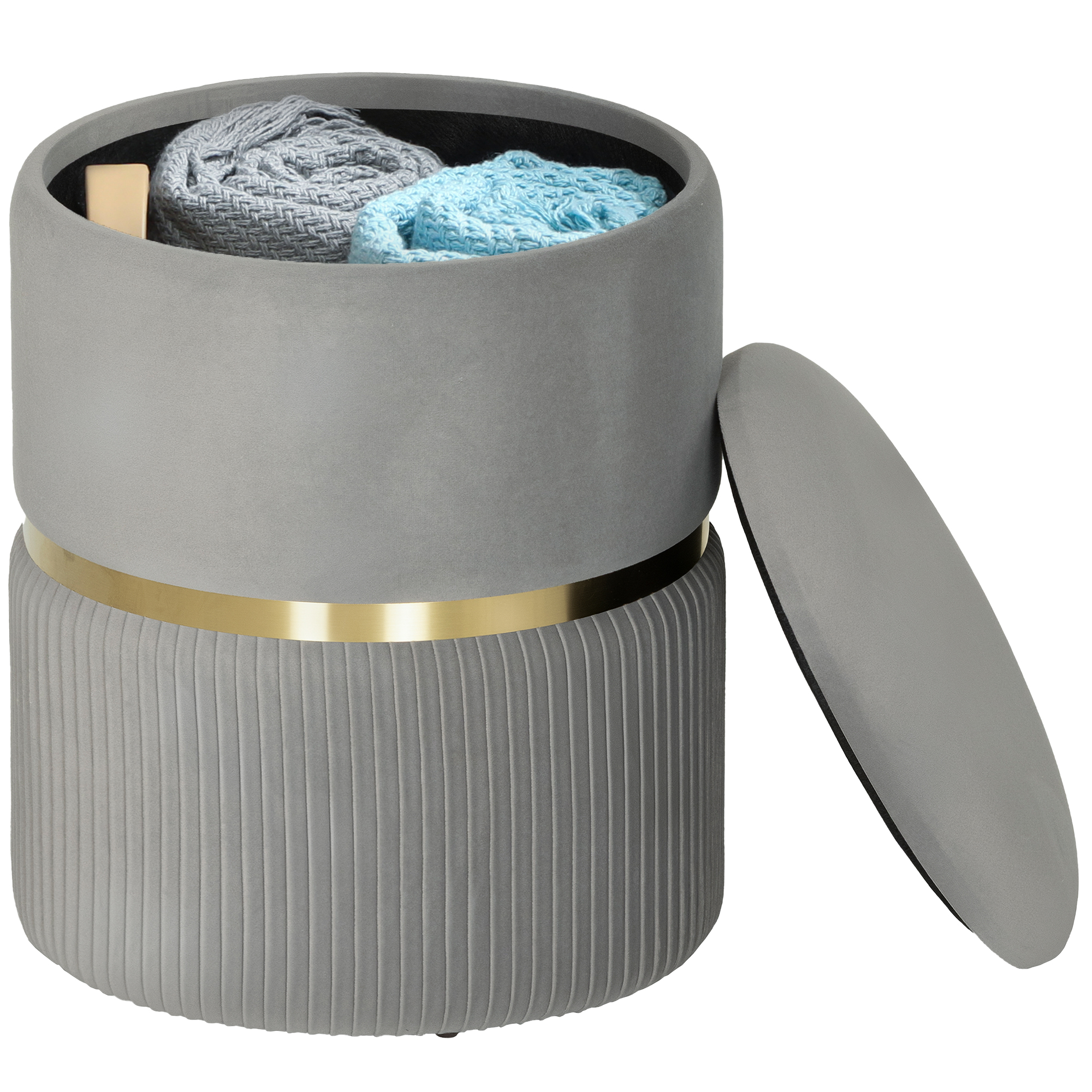 Velvet-Feel Storage Ottoman-Light Grey — image 5