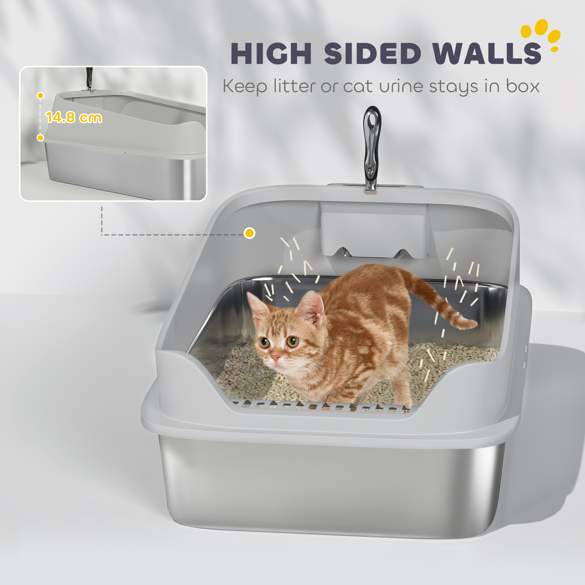 XXL Stainless Steel Cat Litter Box With High Sides,Metal Scoop,70 X 50 X 30 Cm — image 3
