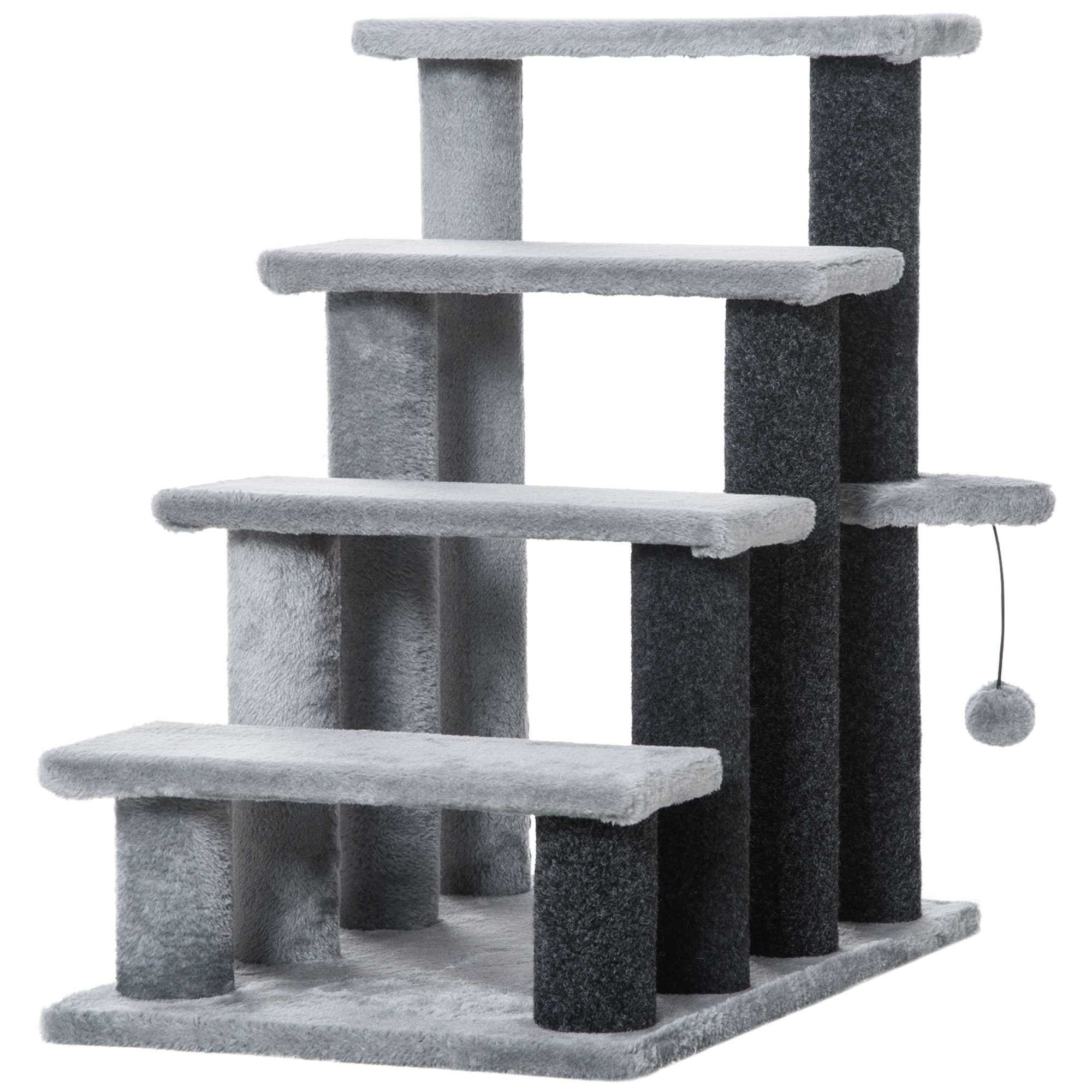 4-step Pet Stairs With Scratching Posts,Platforms,Toy Ball,Grey detail photo 12