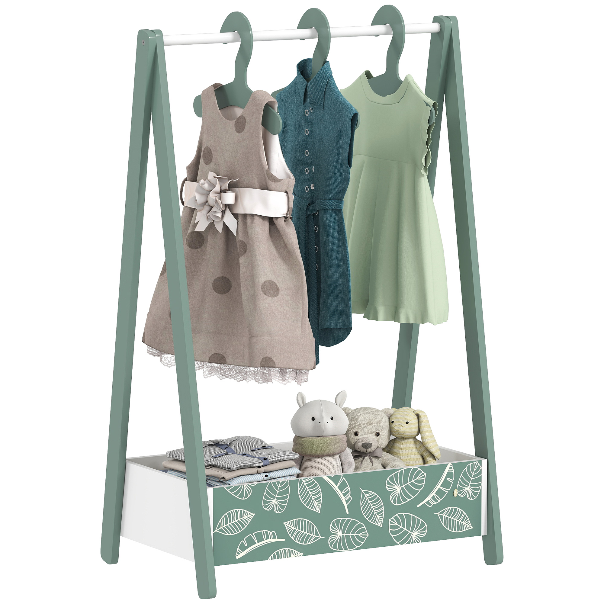 Baby Clothing Rack With Hangers,Storage Shelf For Bedroom,Leaf Theme,for Ages
