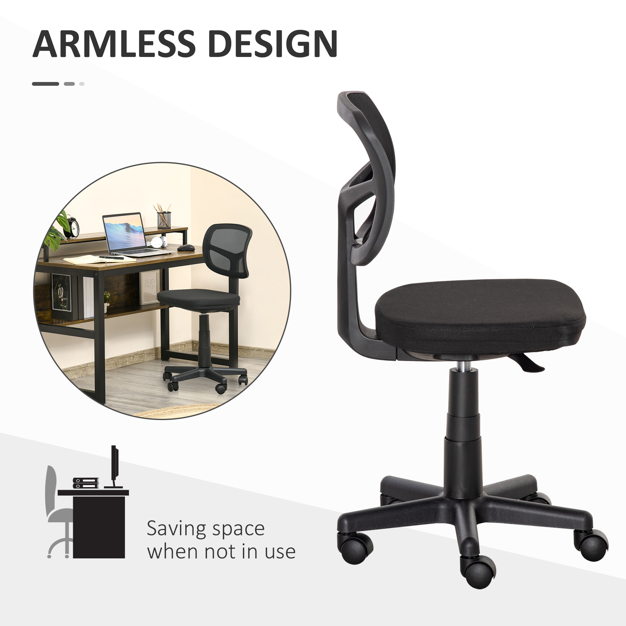 Vinsetto Small Office Chair Without Arms,Ergonomic Swivel Mesh Desk With Curved — image 3