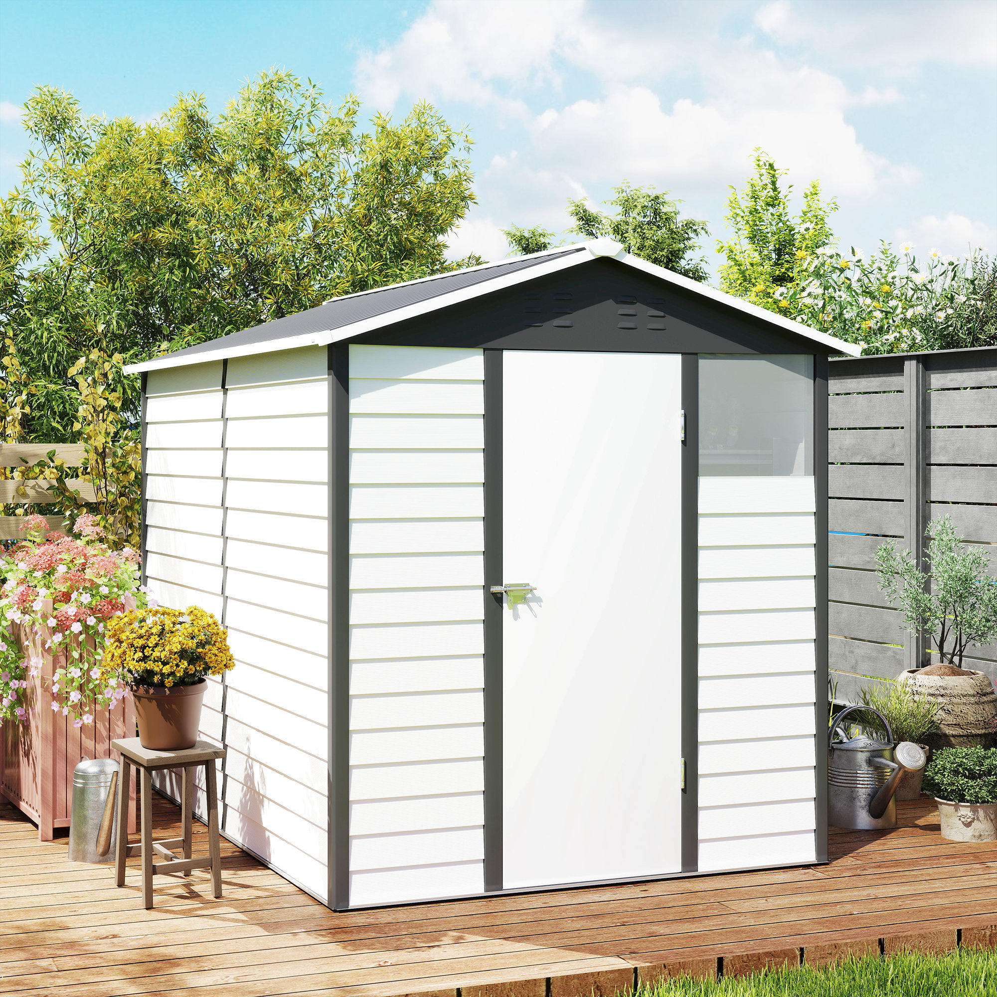 9x 6FT Metal Outdoor Garden Shed,Galvanised Tool Storage Shed W/ Sloped