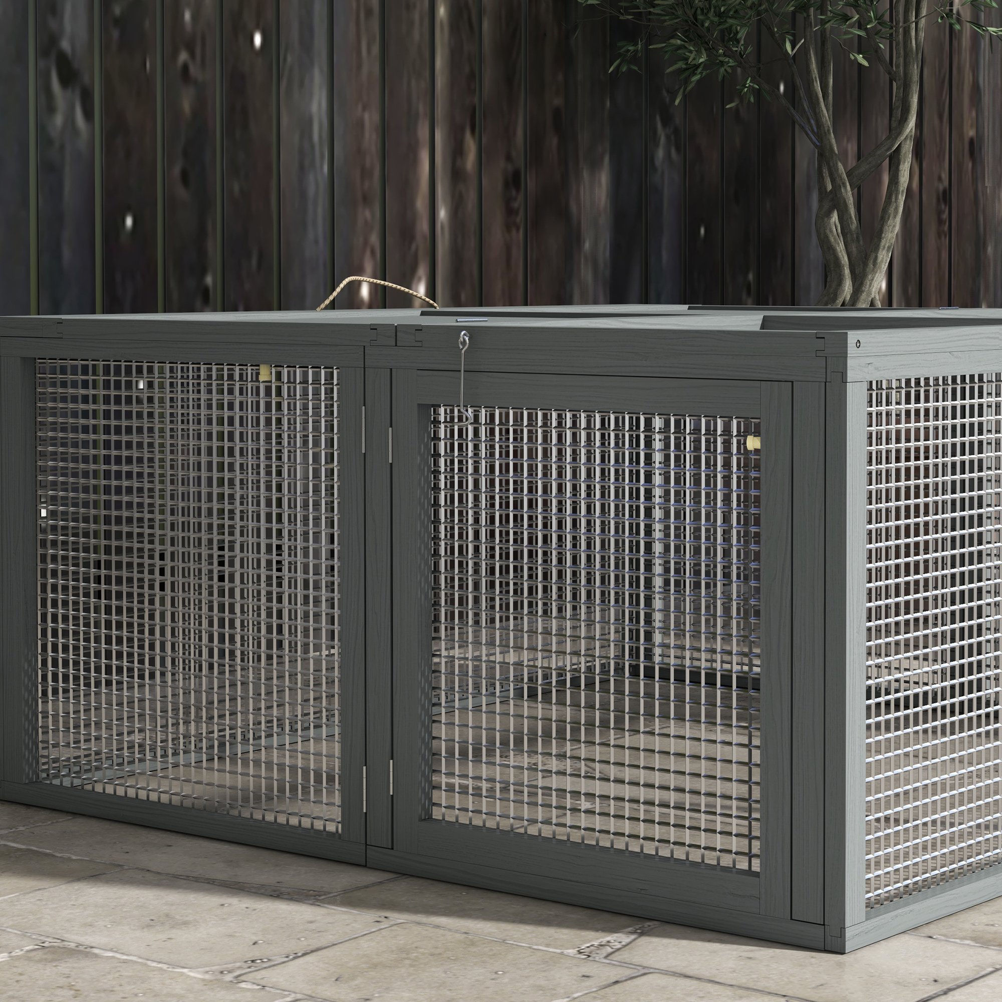 Wooden Folding Rabbit Hutch,for 2-3 Rabbits-Grey — image 2