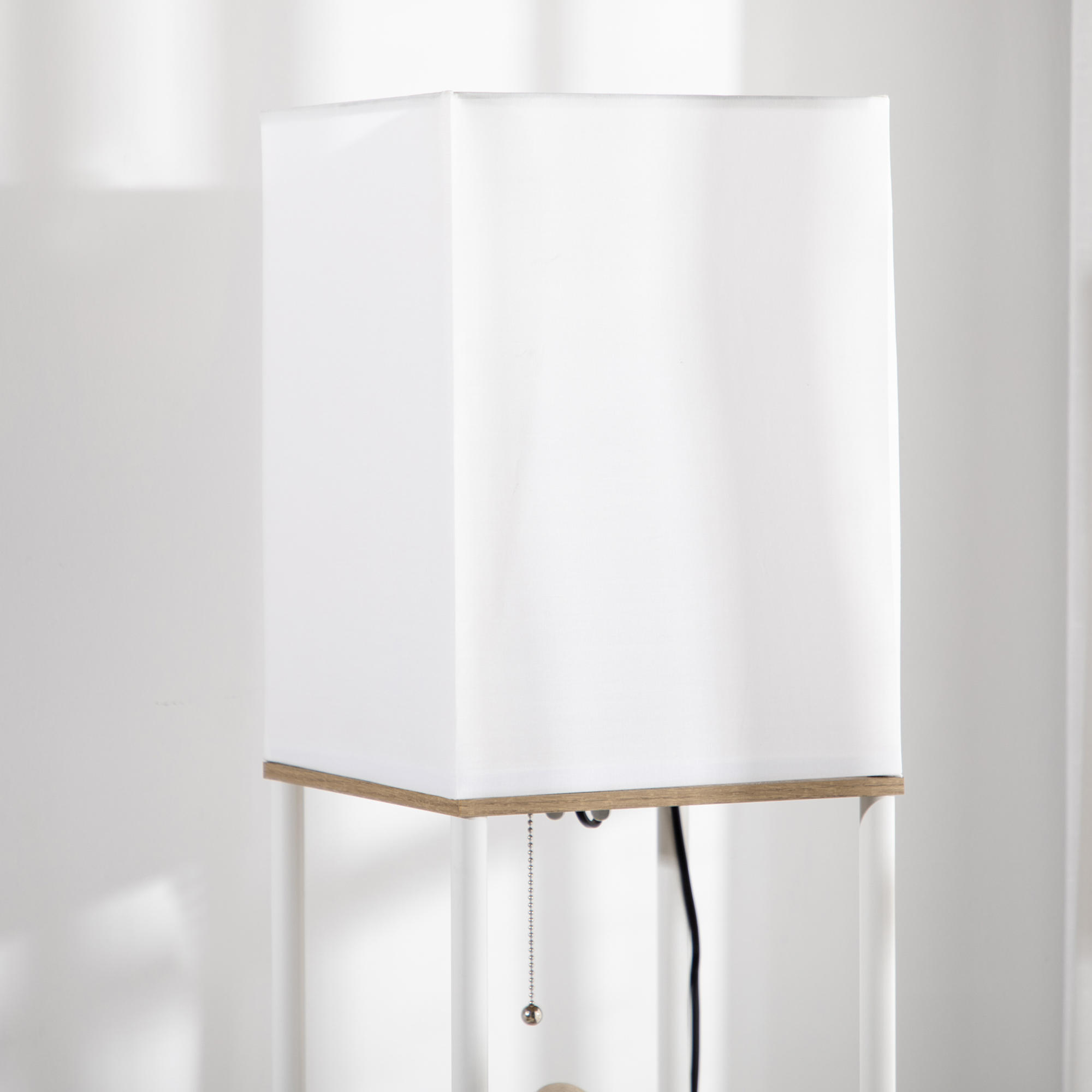 Modern Metal Floor Lamp With Shelves,3 Layer Shelf Tall Standing Fabric — image 3
