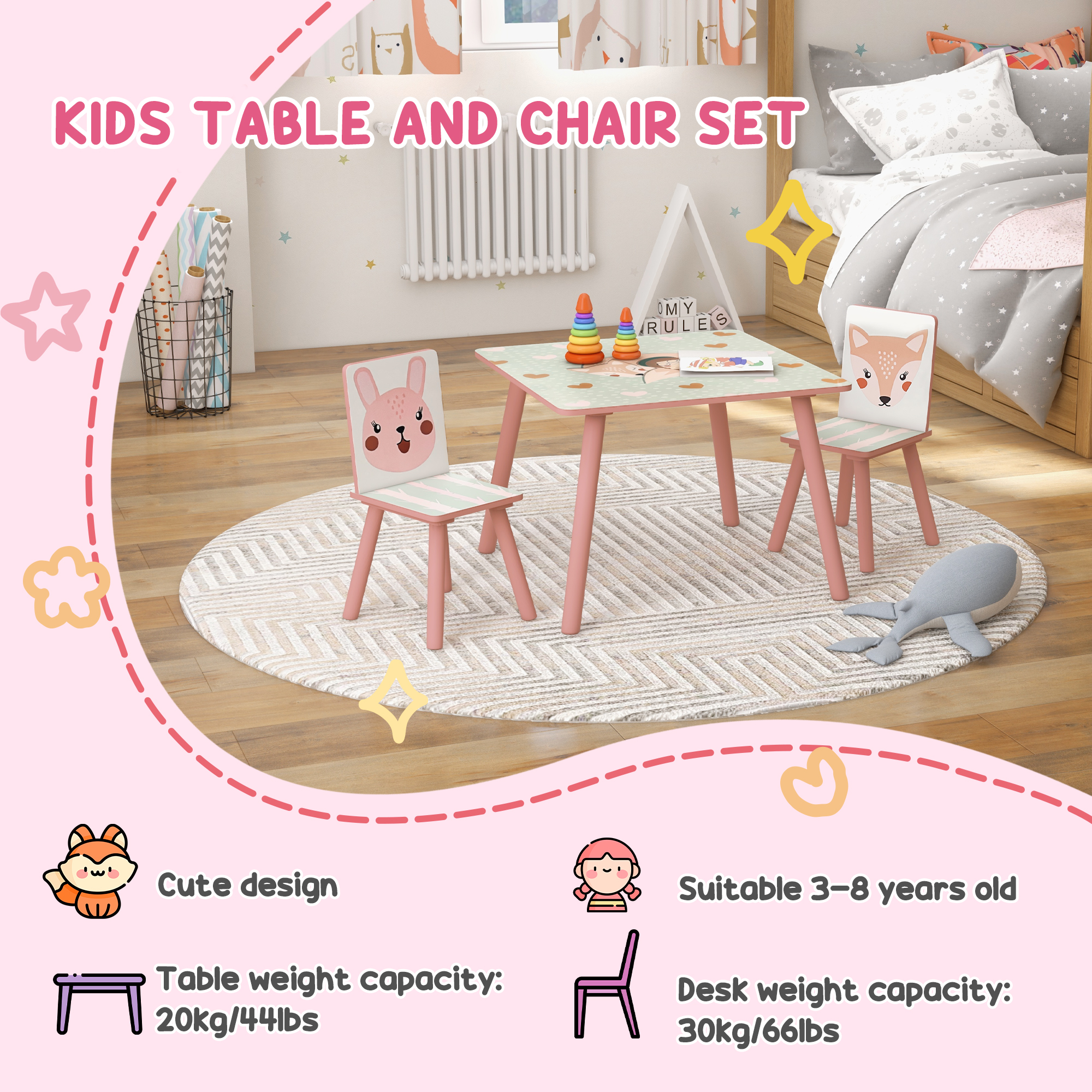 Kids And Table Chairs,Children Desk With Two Chairs,Toddler Furniture Set,for — image 2