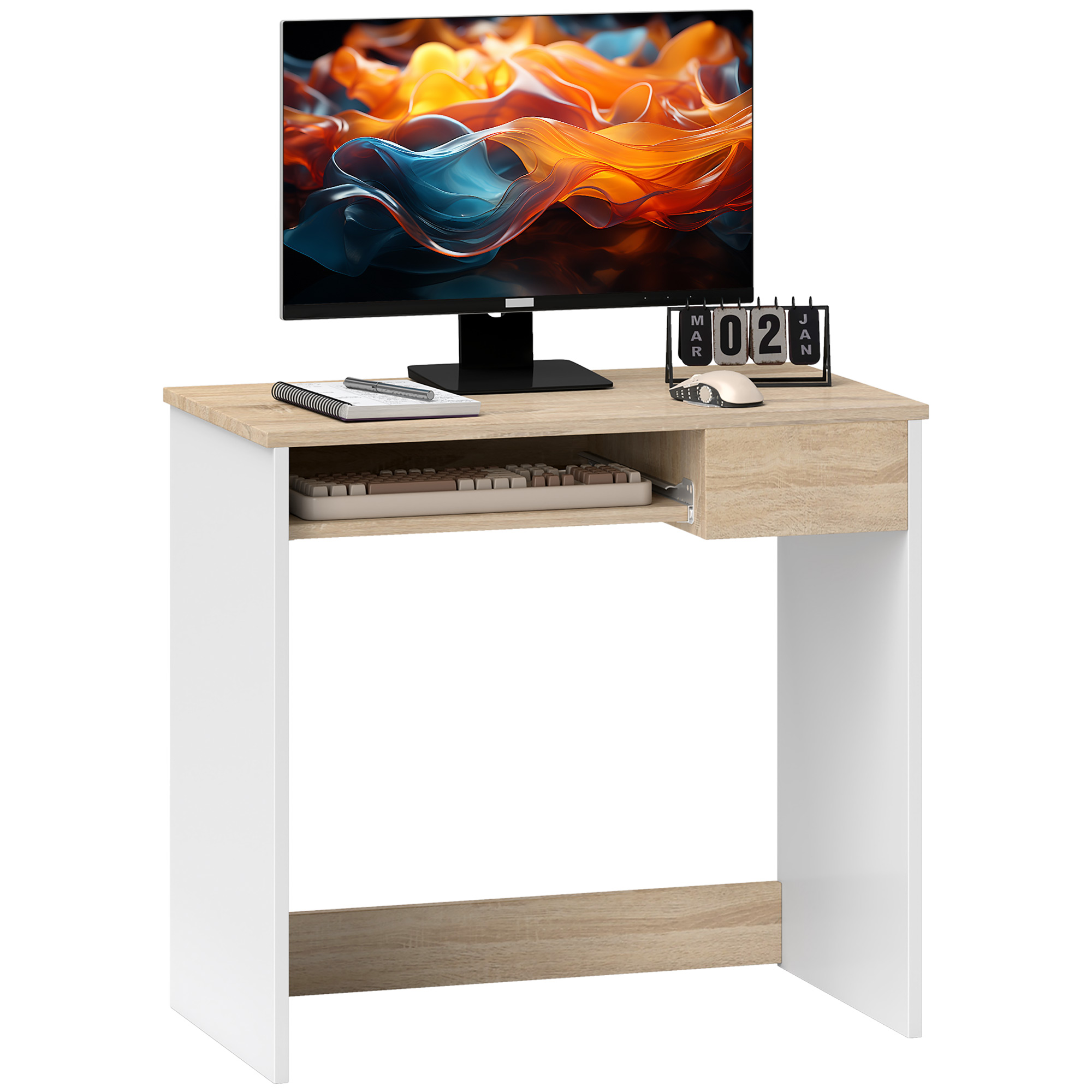 80cm Compact Computer Desk With Keyboard Tray,Home Office