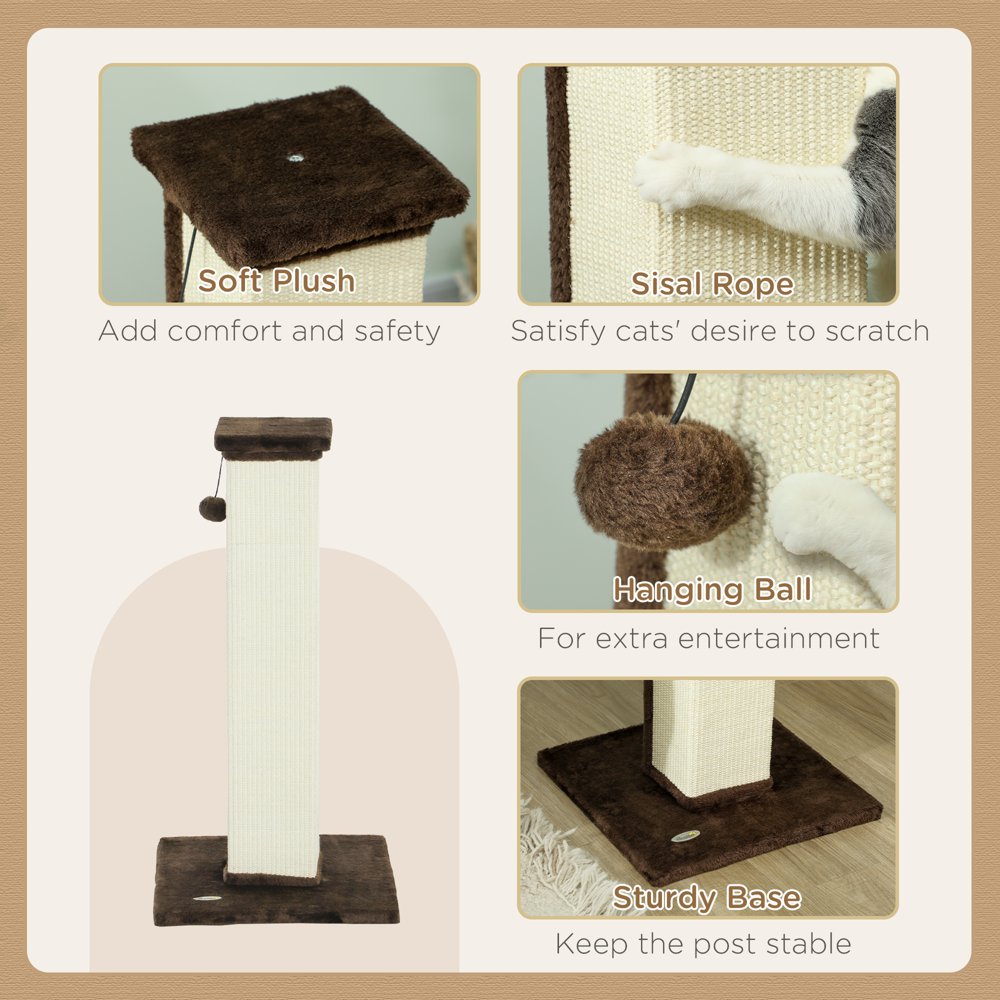 81cm Cat Scratcher,Vertical Full Scratcher W/ Natural Sisal Rope,Hanging — image 4