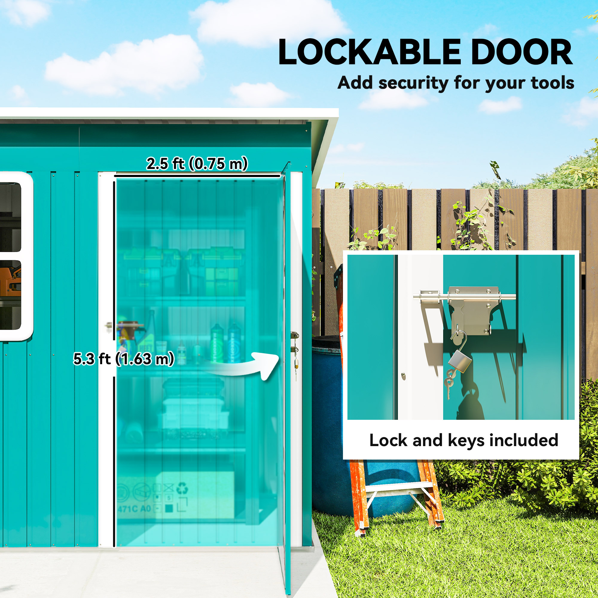 7 X 4ft Galvanised Steel Garden Shed,with Lock