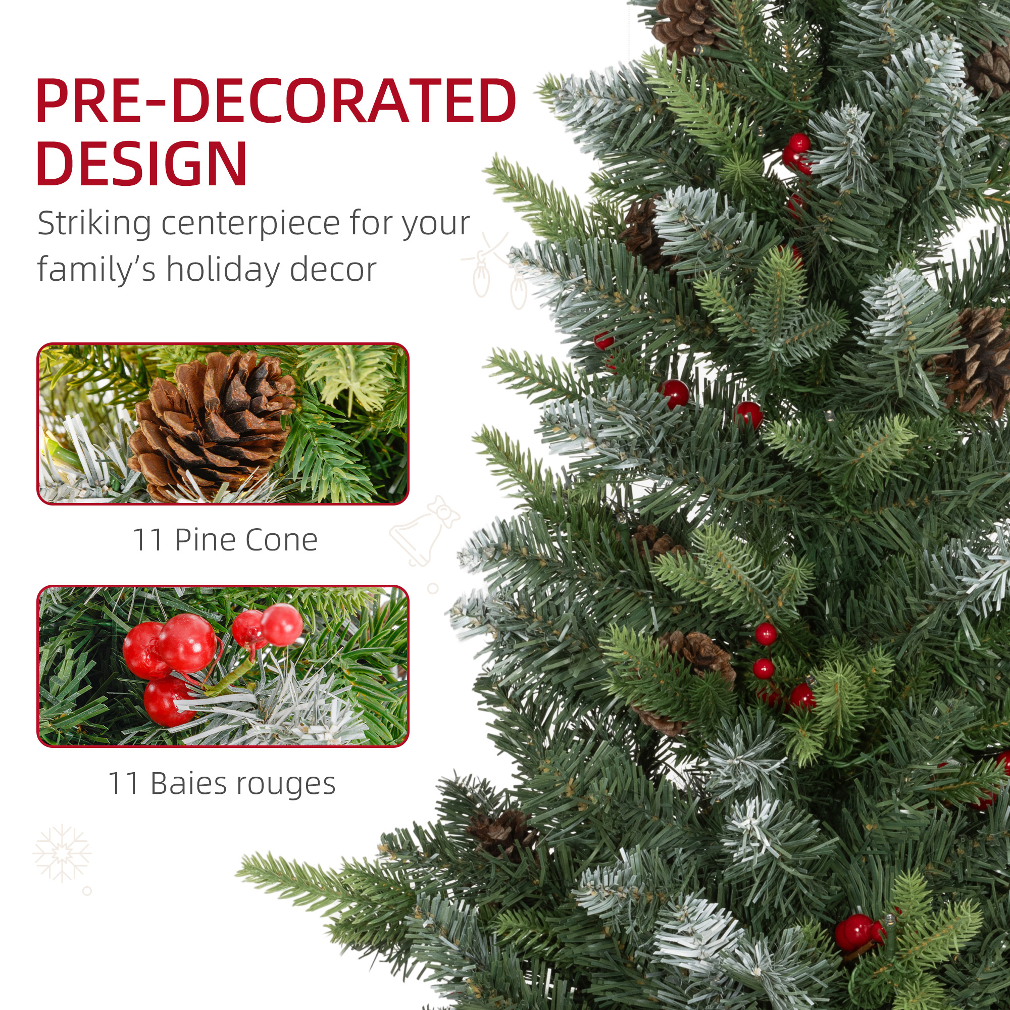 Set Of Two 3ft Christmas Trees,with Lights,Berries