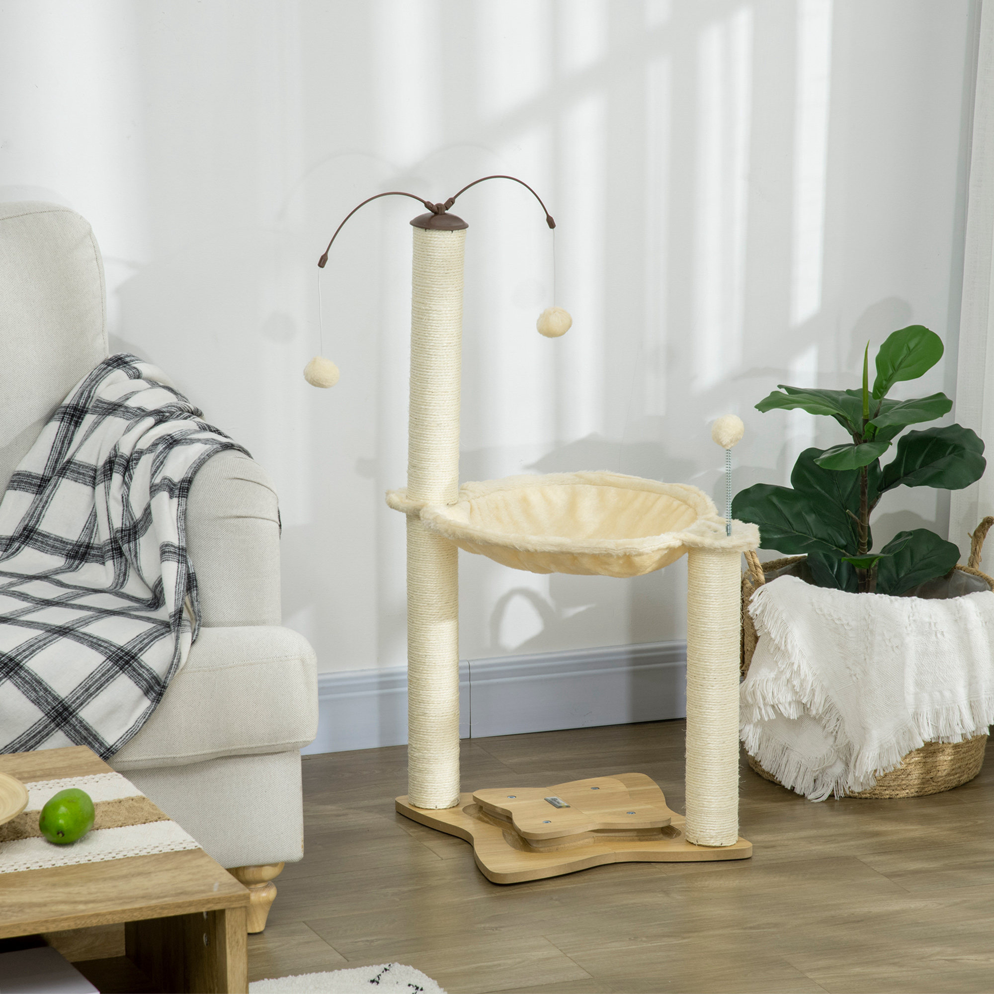 Cat Tree,with Scratching Posts,Hammock,Toy Ball-Beige detail photo 11