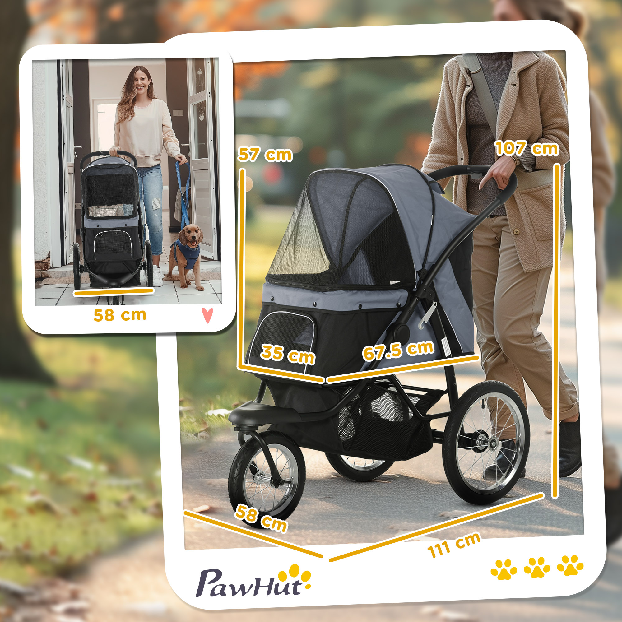 Foldable Pet Stroller,Dog Buggy With Three Wheels,for Small/Medium Dogs,Grey detail photo 8