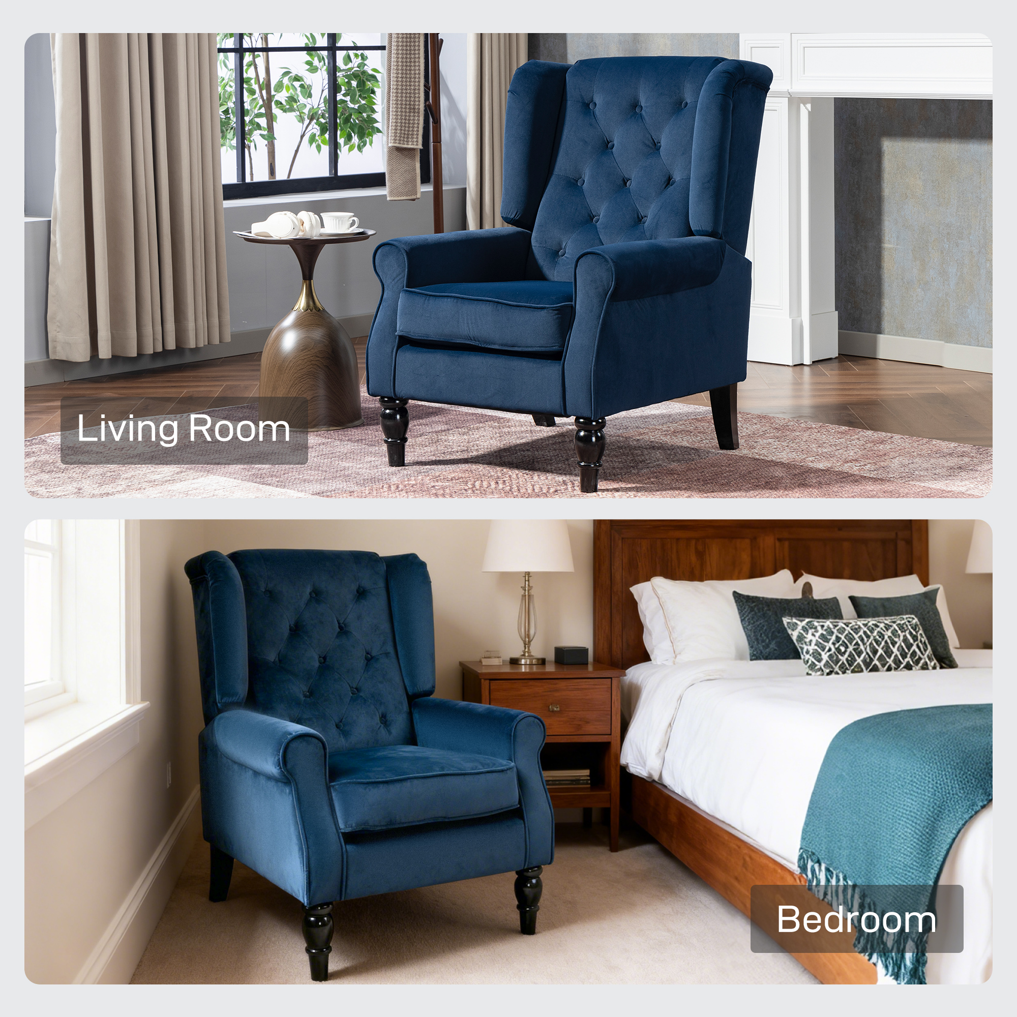 Wingback Accent Chair,Retro Upholstered Button Tufted Occasional Chair