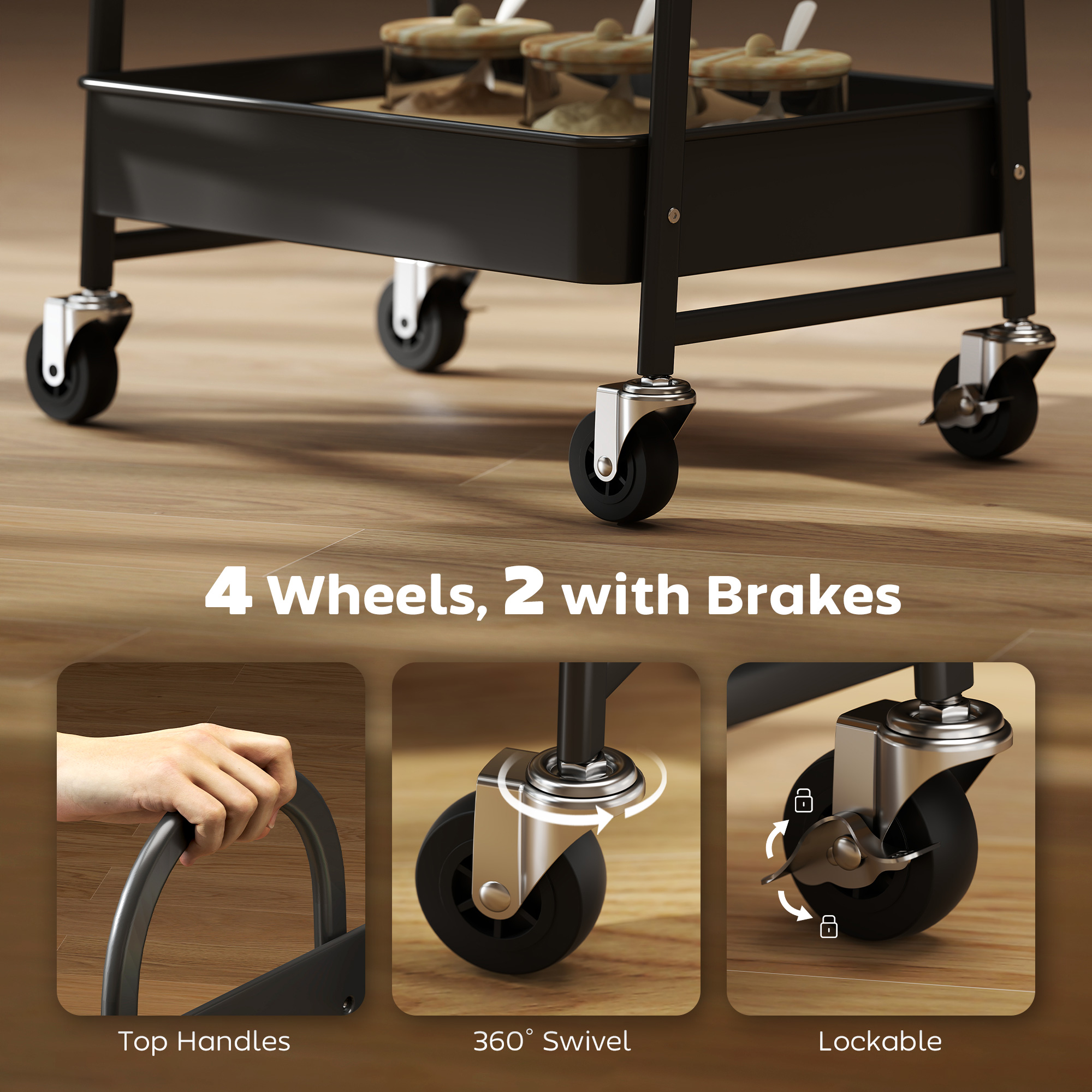 3-Tier Kitchen Storage Trolley With On Wheels Cover Top Board-Rustic Brown — image 2