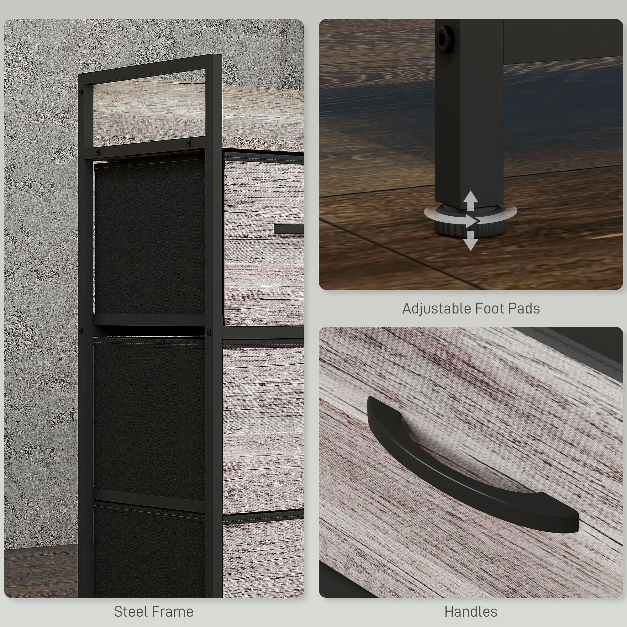 Rustic Chest Of Four Fabric Drawers-Grey Wood Effect — image 3