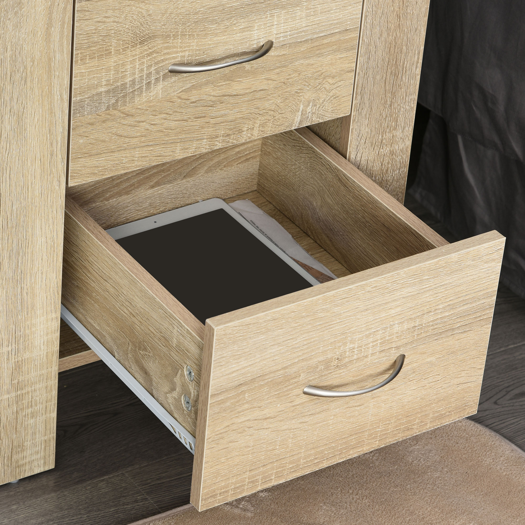 Bedside Table With 2 Drawers,Nightstand Handles And Elevated Base,Side — image 5