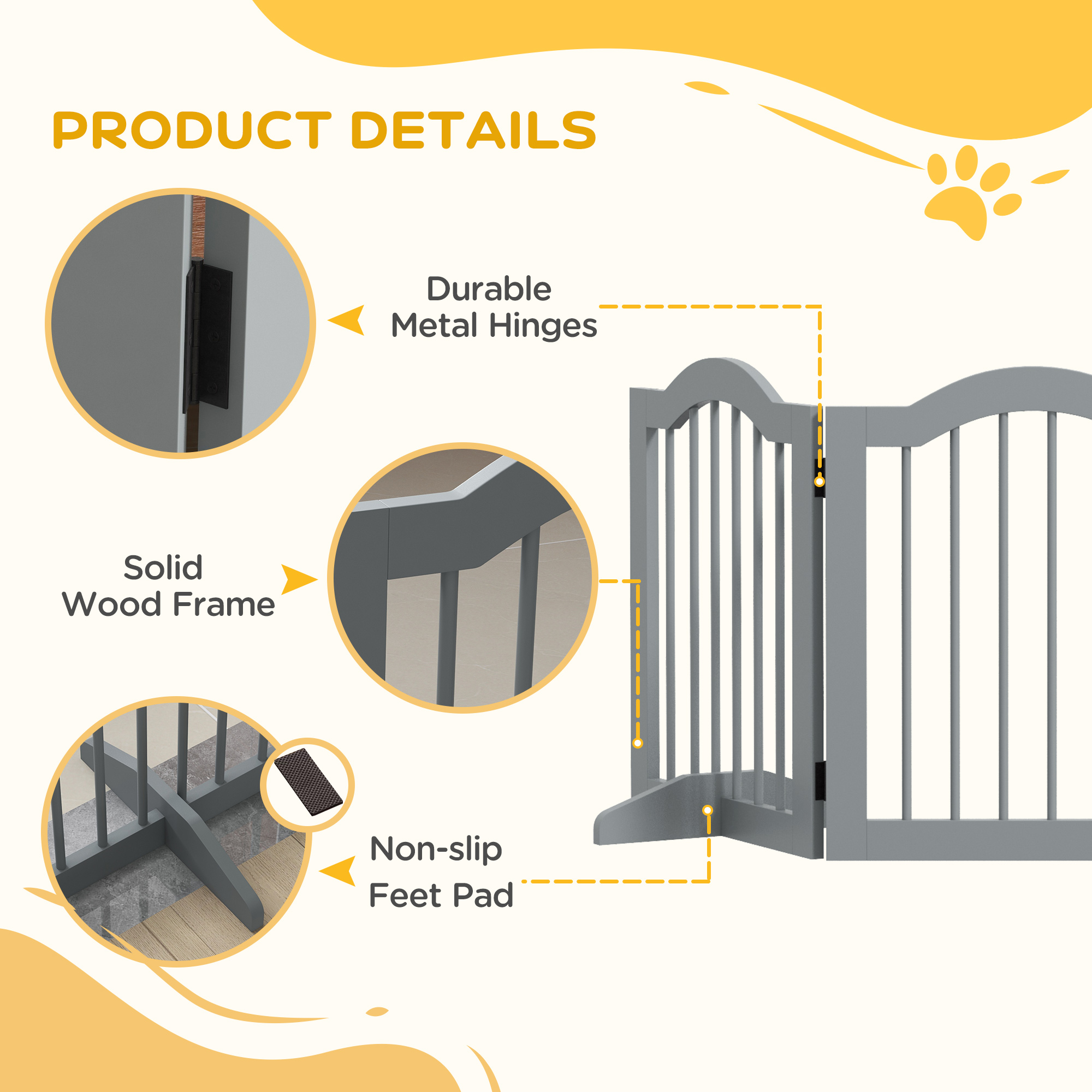 3 Panels Dog Gate W/ Support Feet Fence Safety Barrier Freestanding Wood Light — image 4