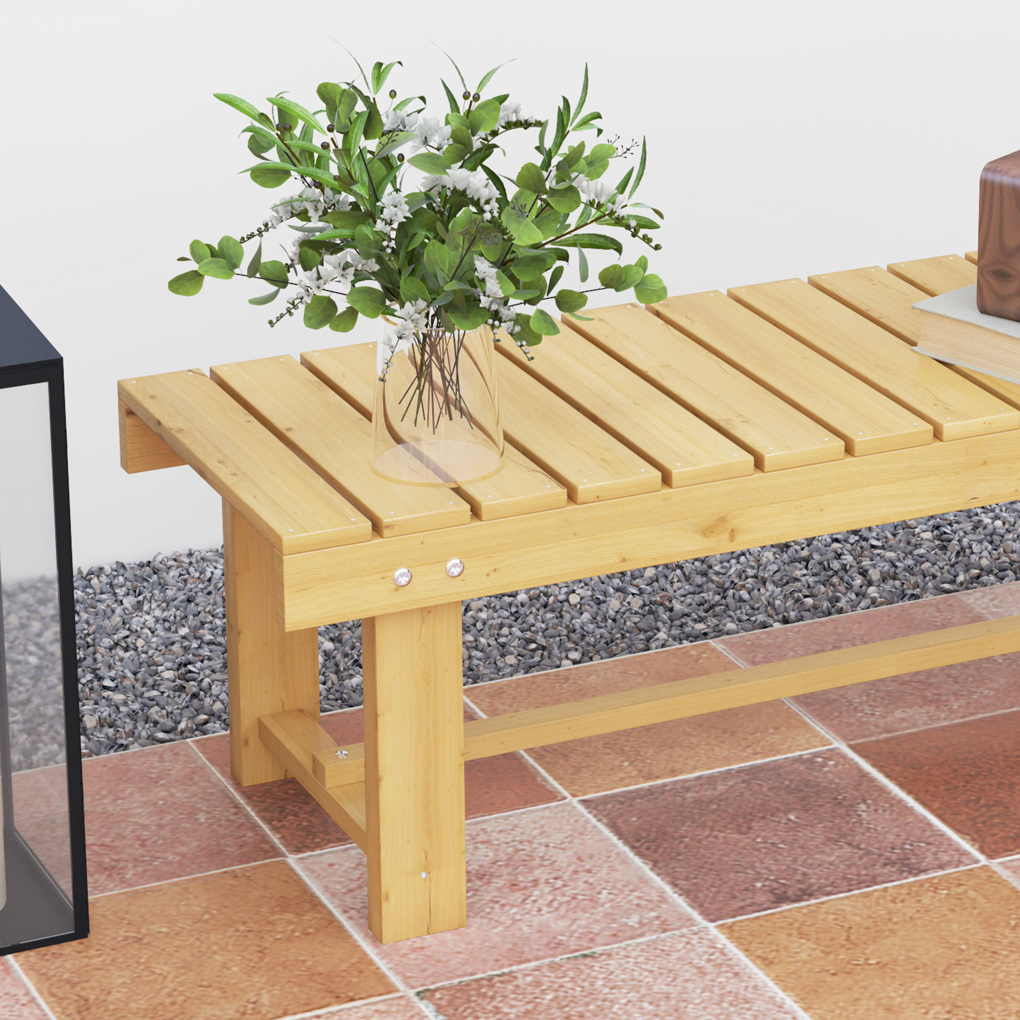 Wooden Garden Bench,2 Seater Outdoor Bench,Fir Wood Backless Patio Loveseat — image 5
