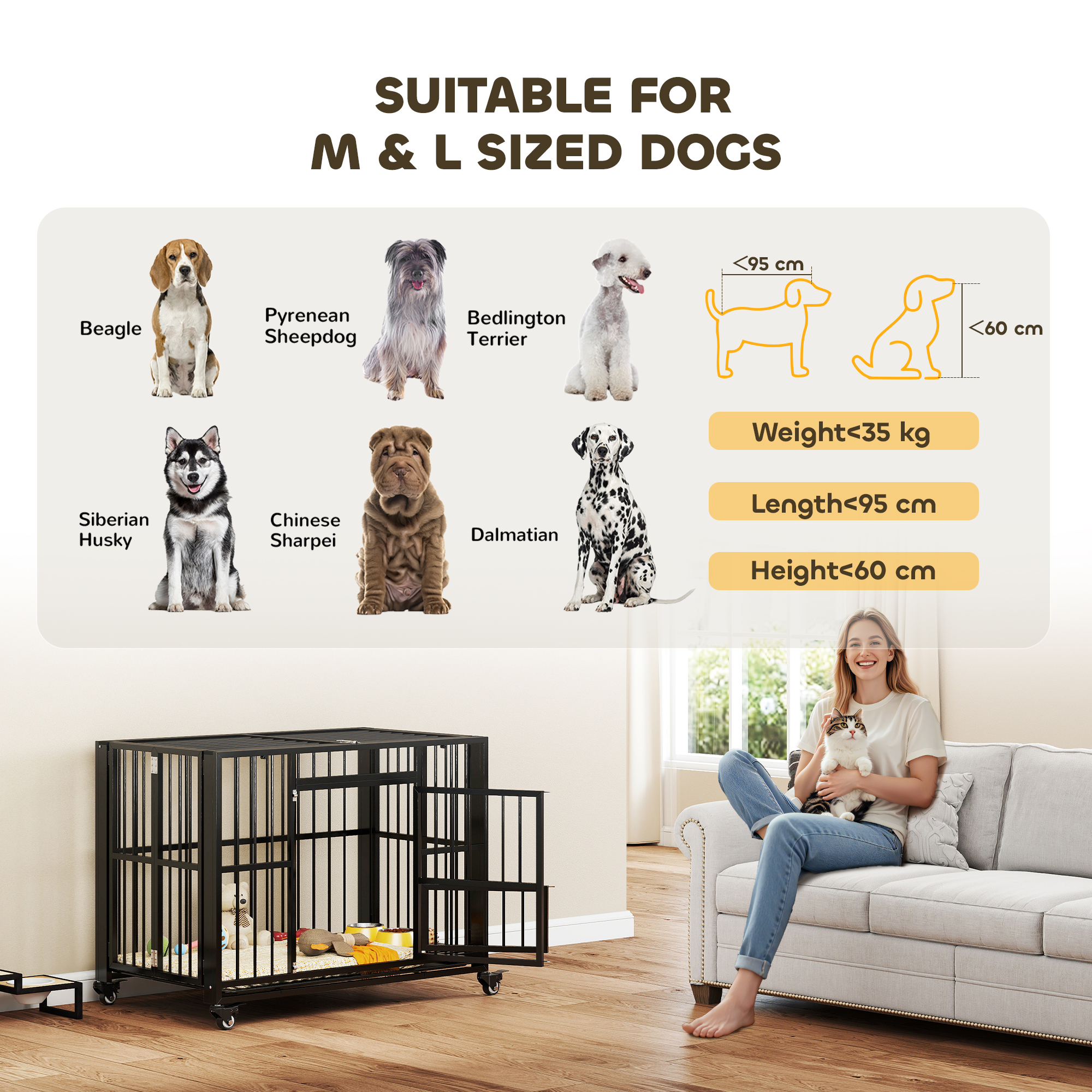 43IN Heavy Duty Dog Crate,Foldable Cage,with Openable Top,Locks,Removable — image 5
