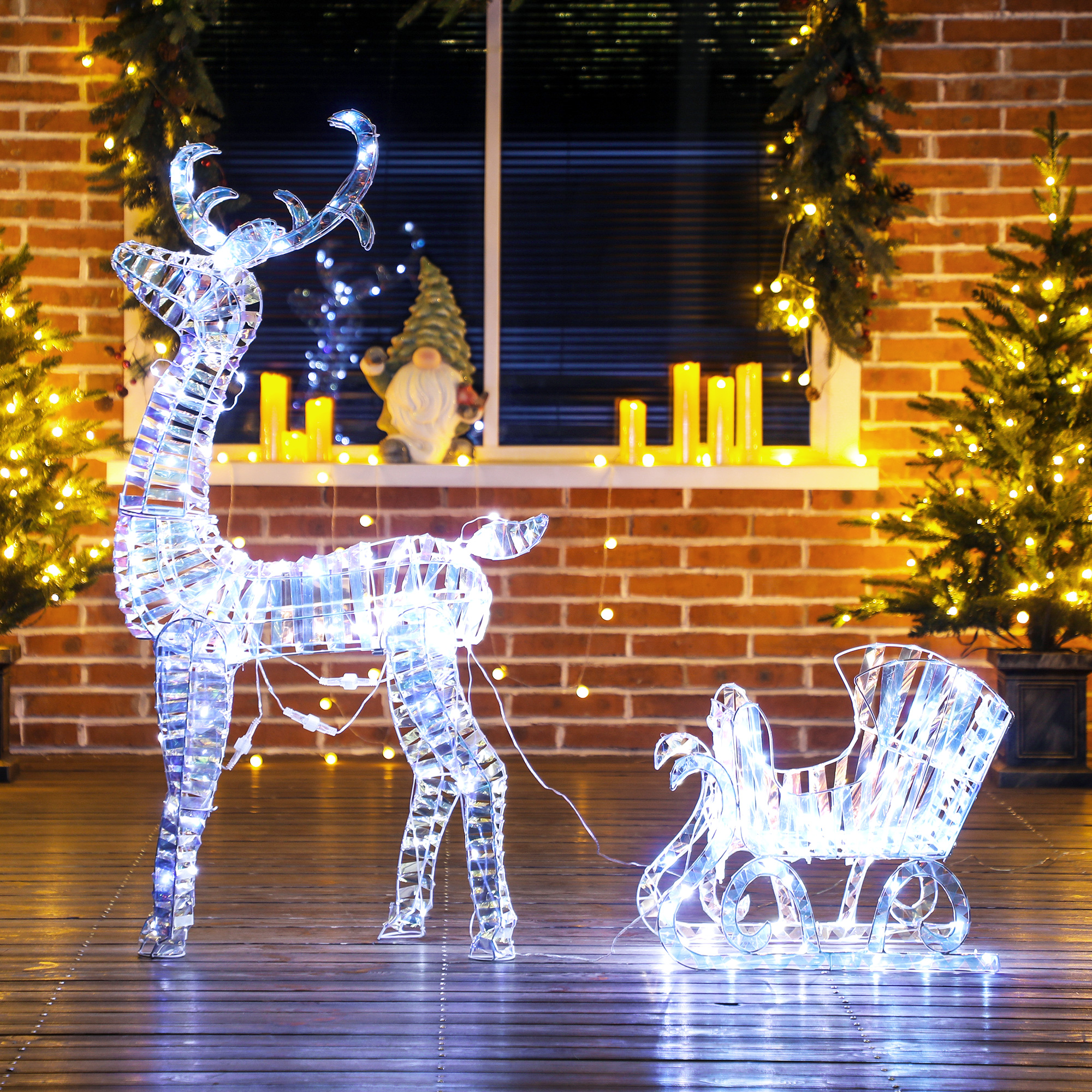 Lighted Christmas Reindeer With Sleigh,Outdoor Yard