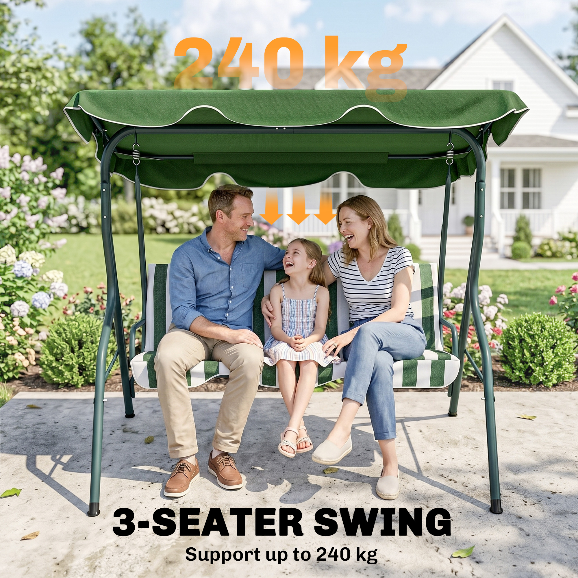 3 Seater Garden Swing Seat Chair Outdoor Bench With Adjustable Canopy And Metal — image 3