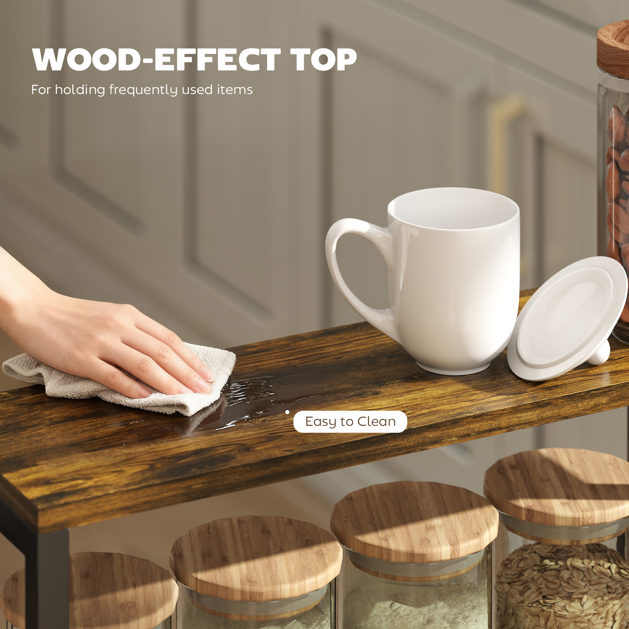 Slim Storage Trolley,5-Tier Kitchen Cart On Wheels With Wood-effect Top,Handle — image 4