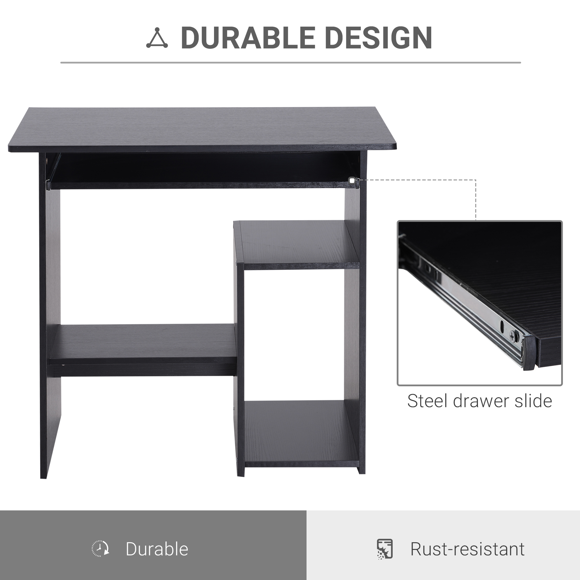 Compact Small Computer Table Wooden Desk Keyboard Tray Storage Shelf Modern — image 3