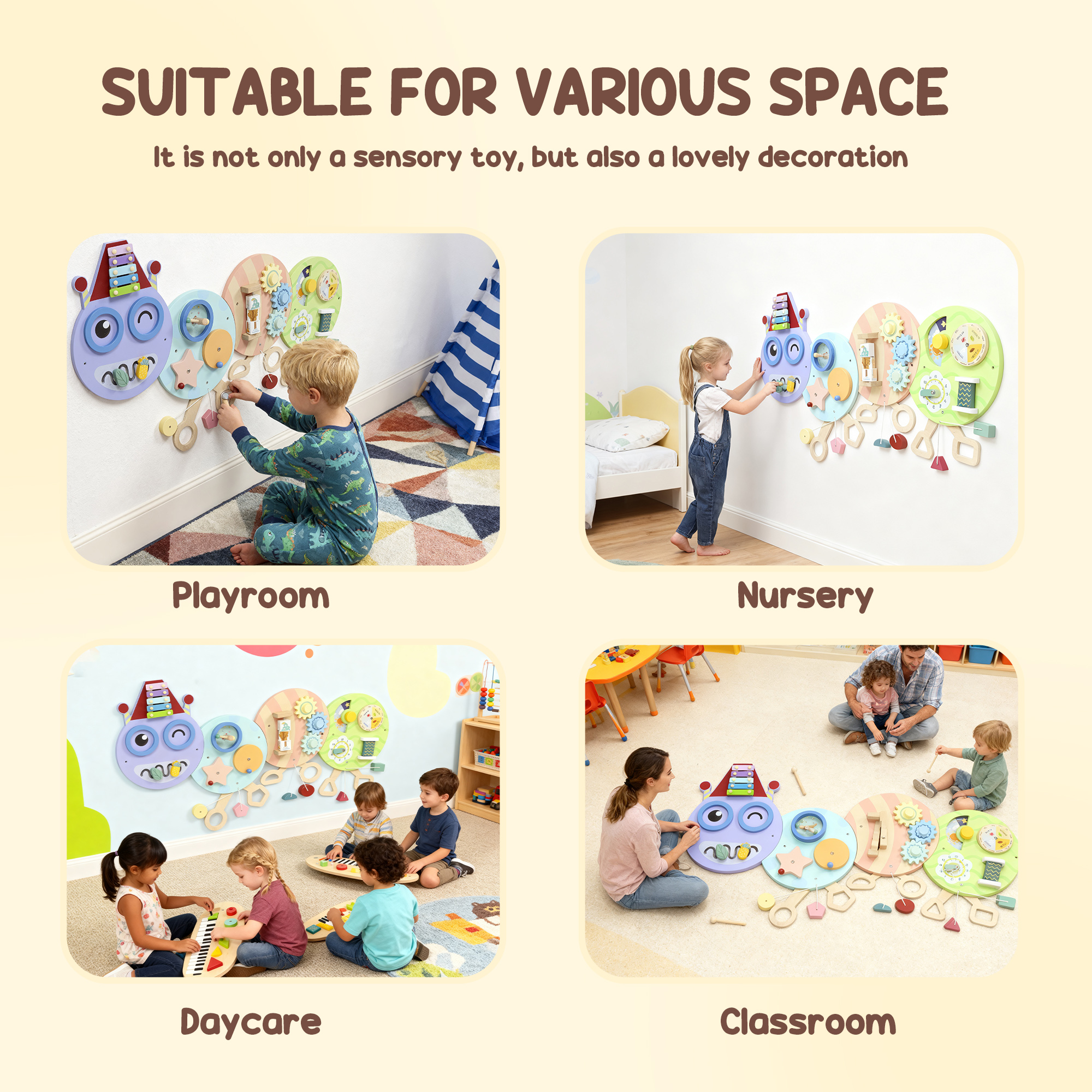 Caterpillar Busy Board With 7 Activities,for Nursery,Playroom,Home,for 3+ Years