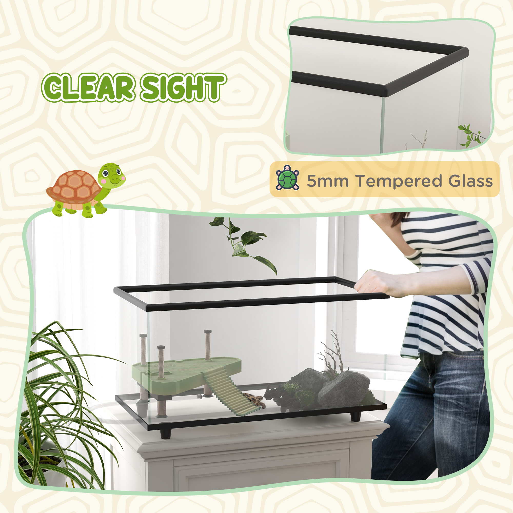 50l glass turtle tank aquarium with basking platform,easy