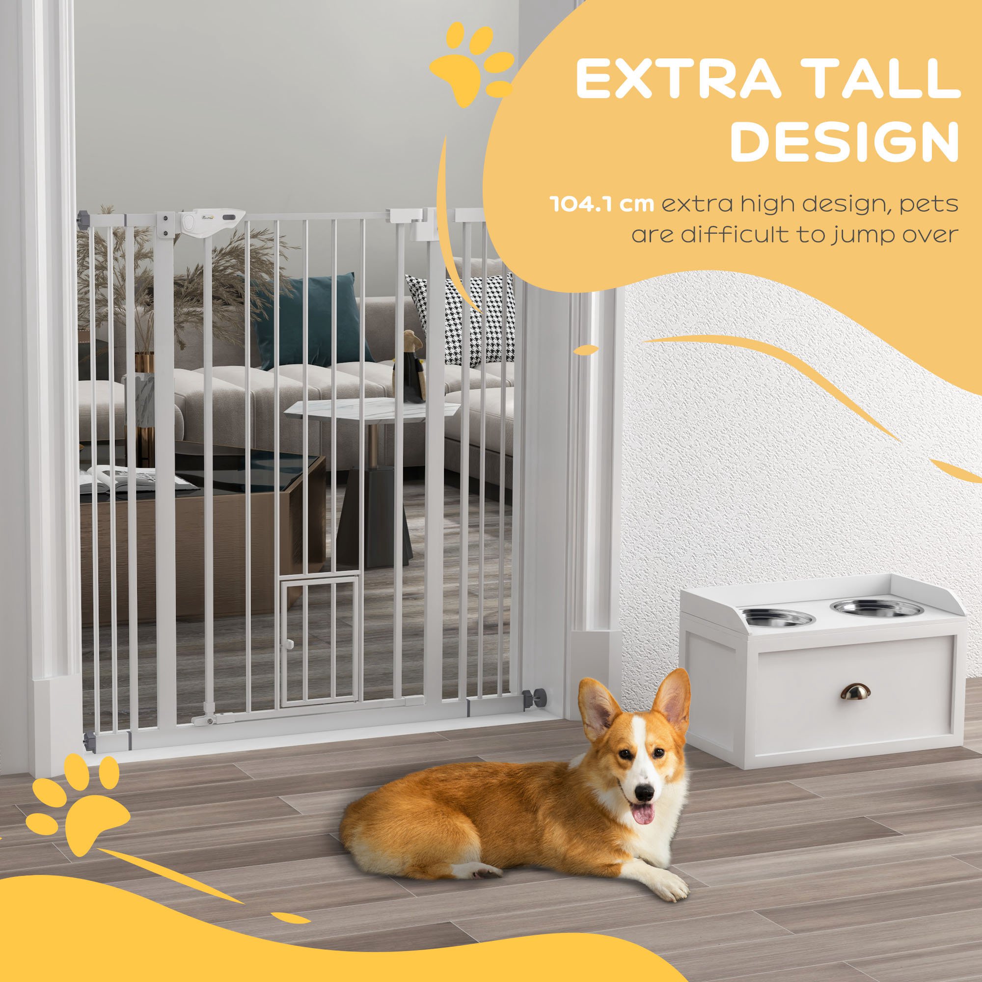 Extra Tall Pet Gate,Indoor Dog Safety Gate,with Cat Flap,Auto Close,74-101cm — image 2