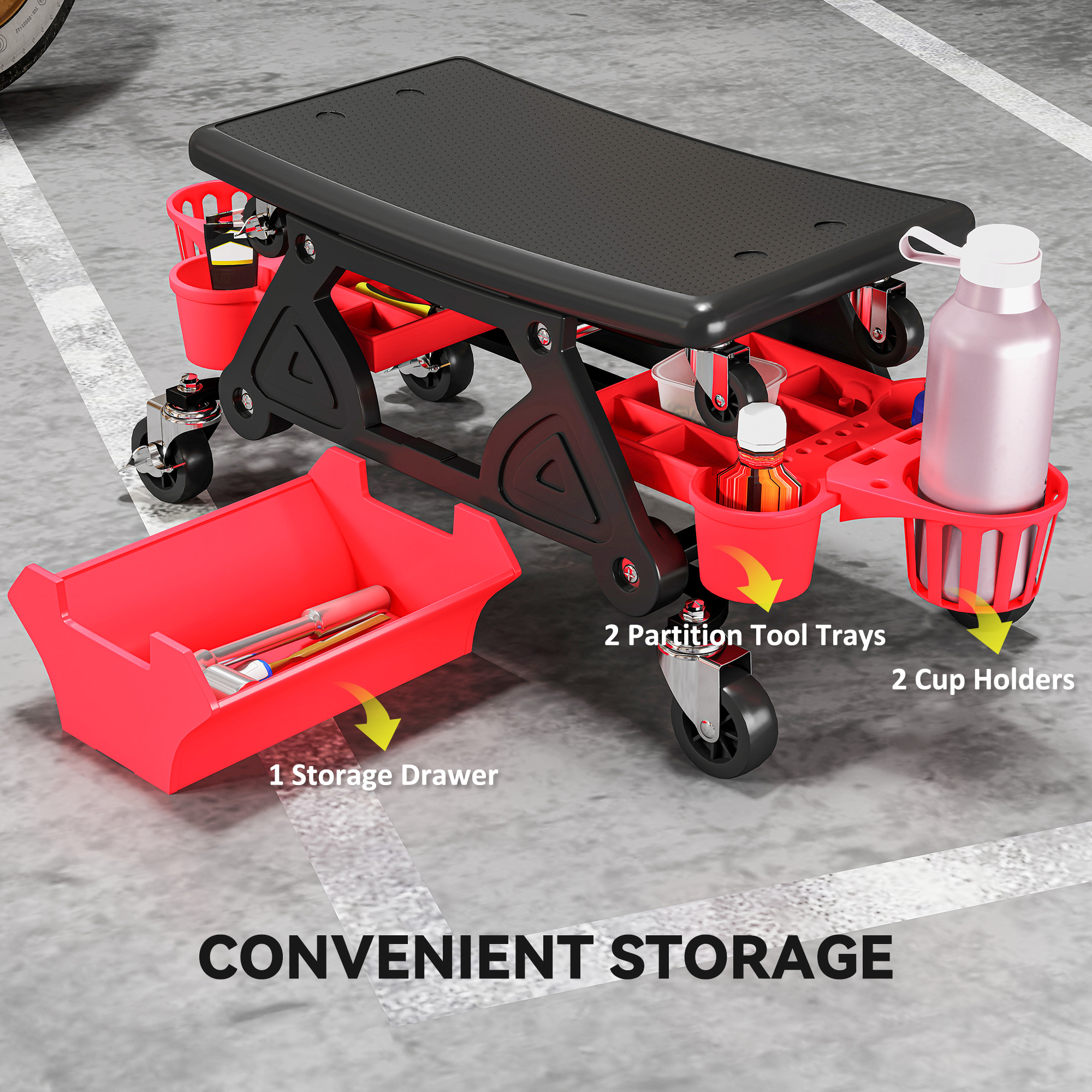 Rolling Mechanic Stool,135kg Capacity Workshop Stool With 360Â° Swivel — image 4