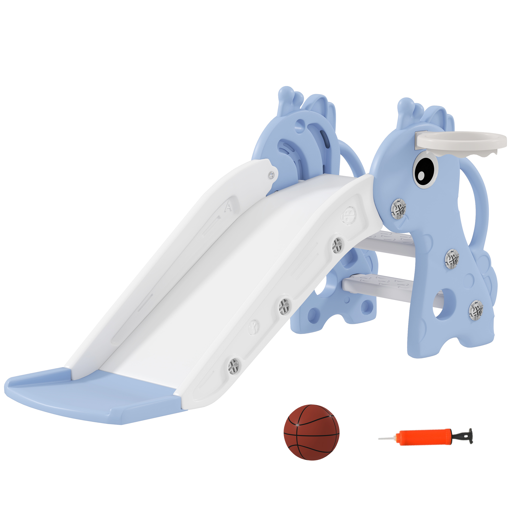 3 In 1 Kids Slide With Climber,Basketball Hoop And Ball,Giraffe Shape Climber — image 5