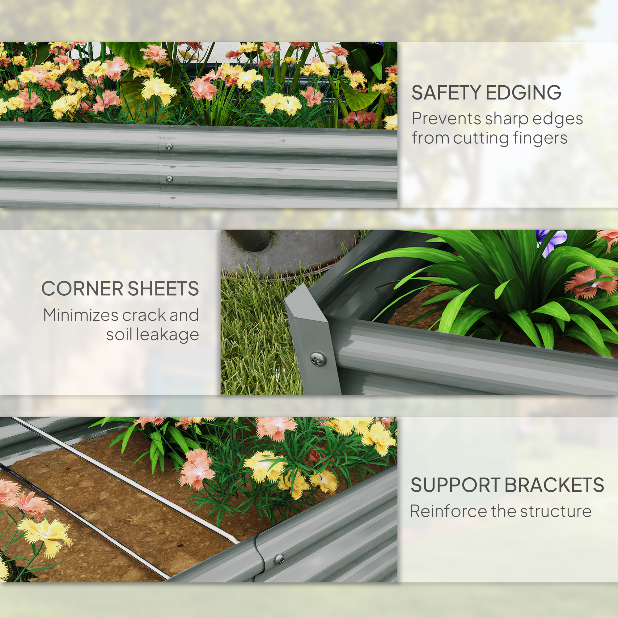 180 X 90cm Galvanised Steel Open Planter-Silver — image 4