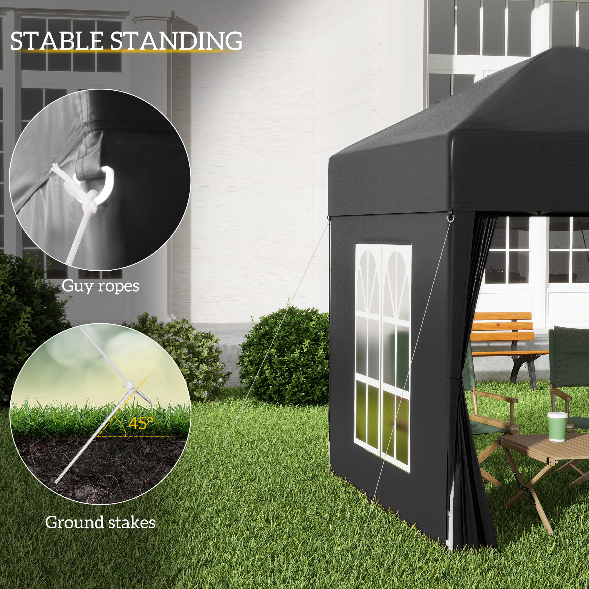 2x2m Pop-Up Gazebo,with Curtain Walls And Windows,Black — image 5