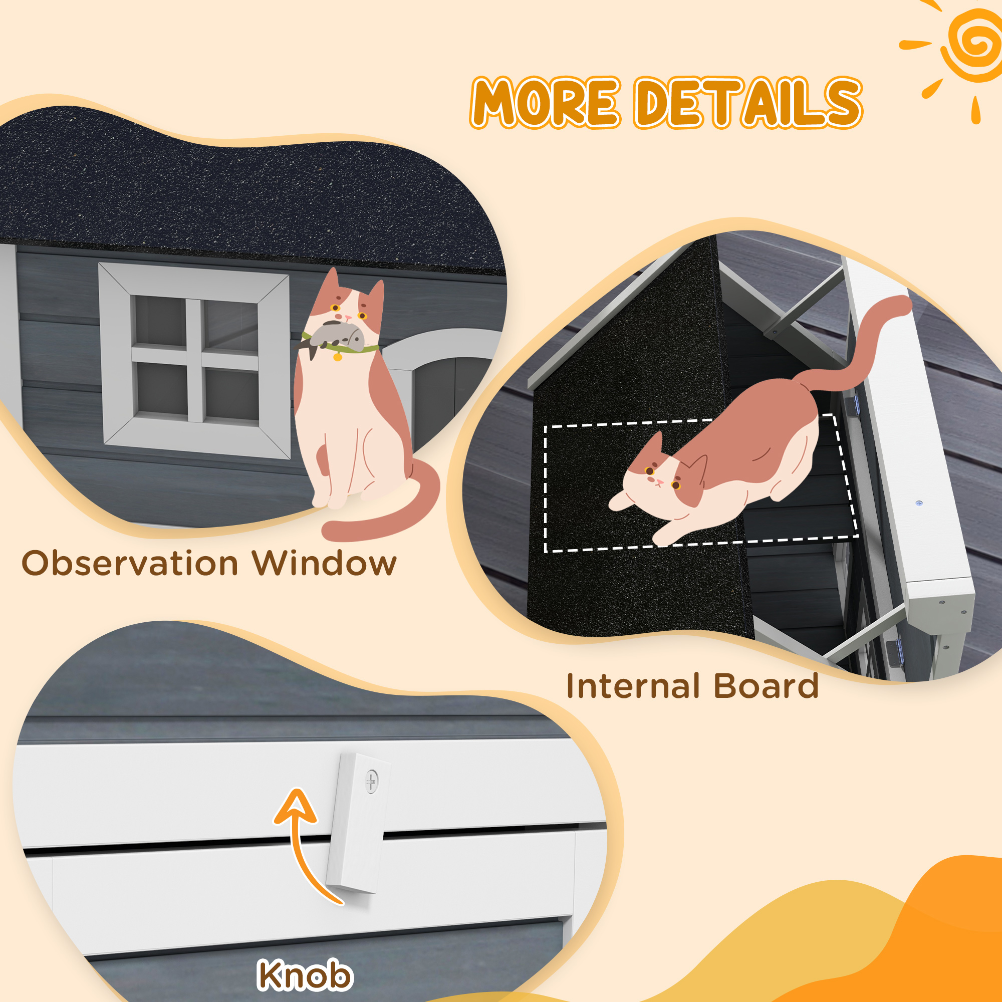 Outdoor Cat House,Wooden Feral Shelter,with Openable Asphalt Roof,Three — image 2