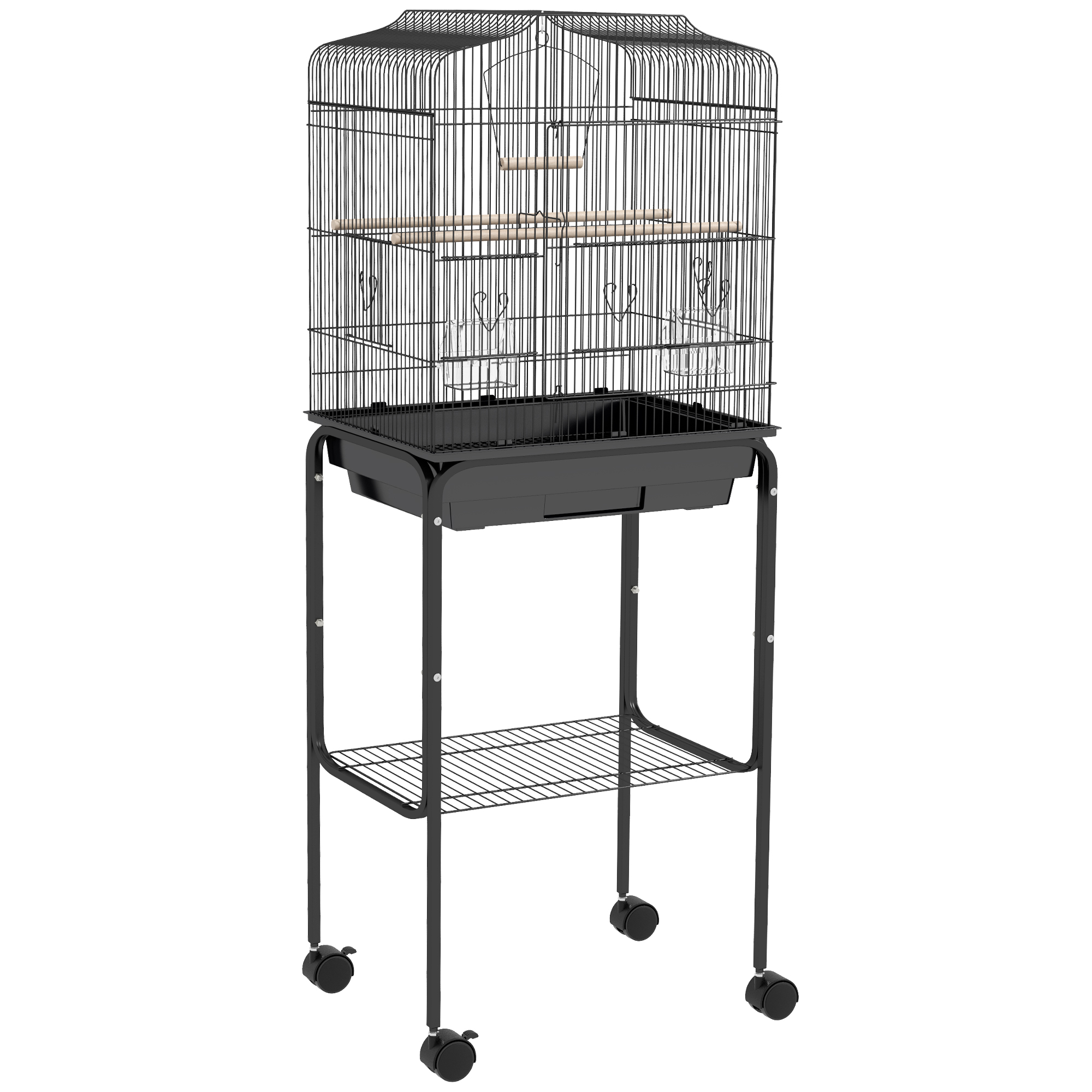 Bird Cage Budgie Cages For Finch Canary Parakeet With Stand Wheels Slide-out Tray Accessories Storage Shelf,Black detail photo 1