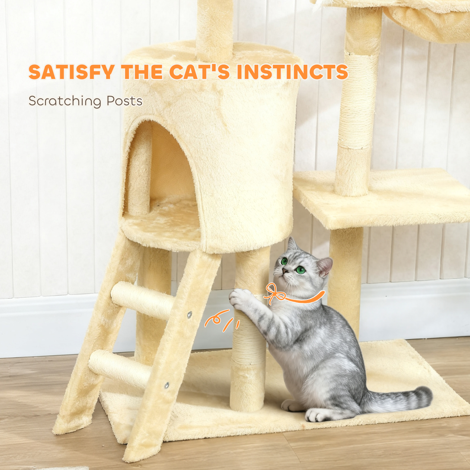 Multi-Level Cat Tower,134cm Tree With Condo And Sisal Scratching Posts — image 2