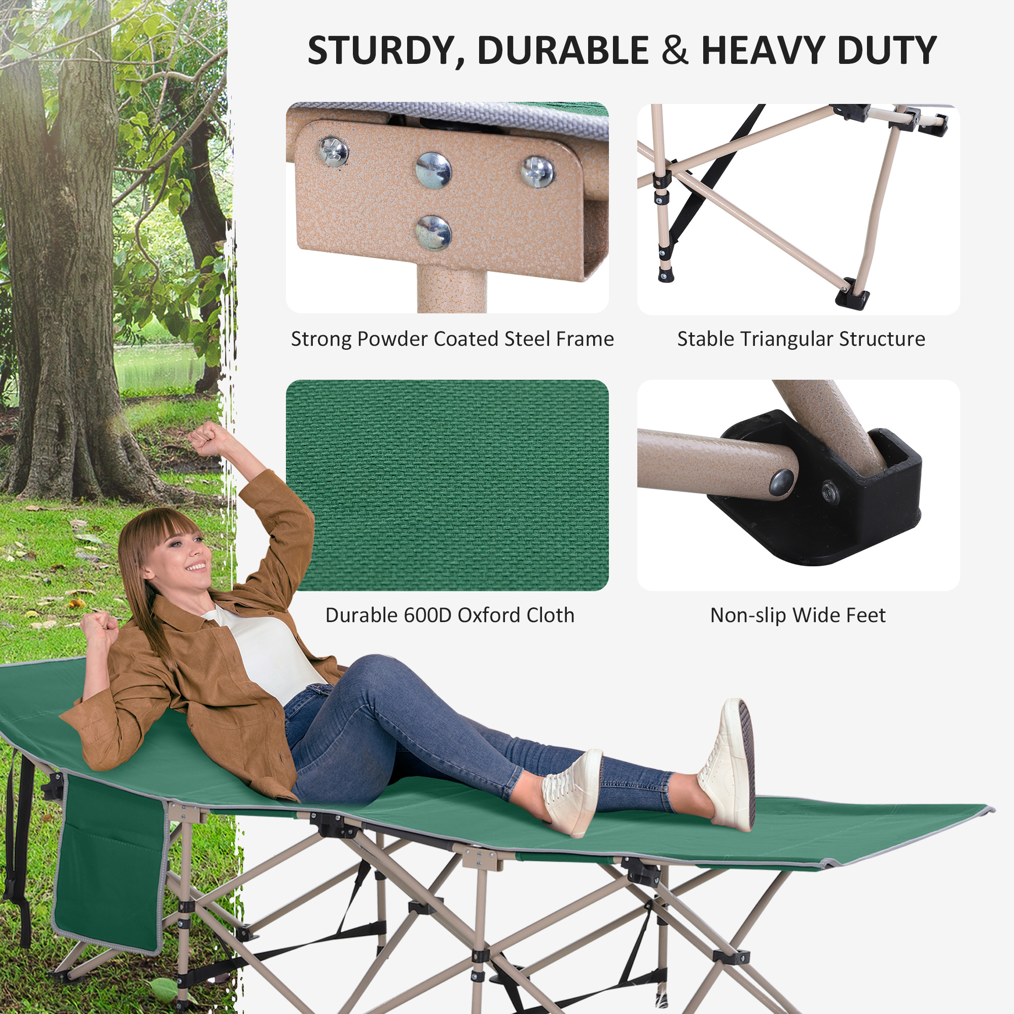 Outsunny single person camping bed folding cot outdoor