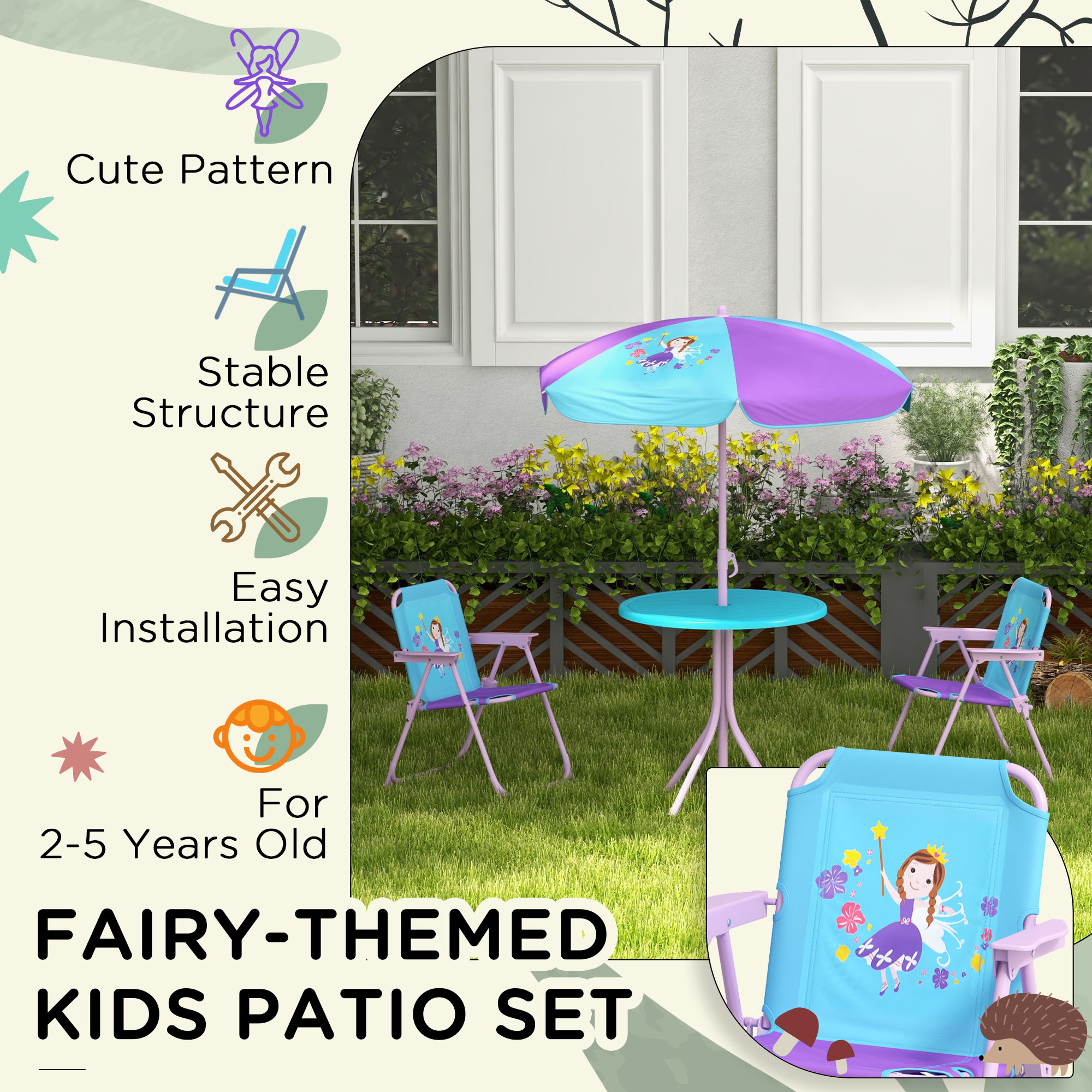 Kids Picnic Table And Chair Set,Fairy Themed Outdoor Garden Furniture W — image 5