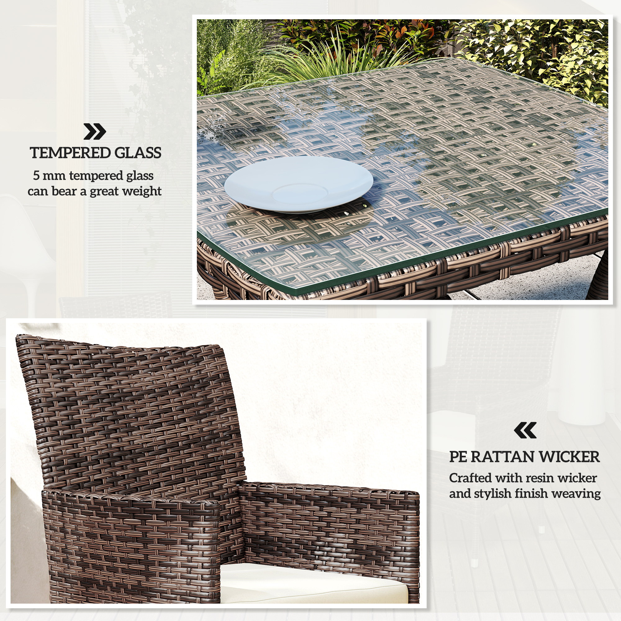 2 Seat Twin Rattan Bistro Chair And Table Set Brown