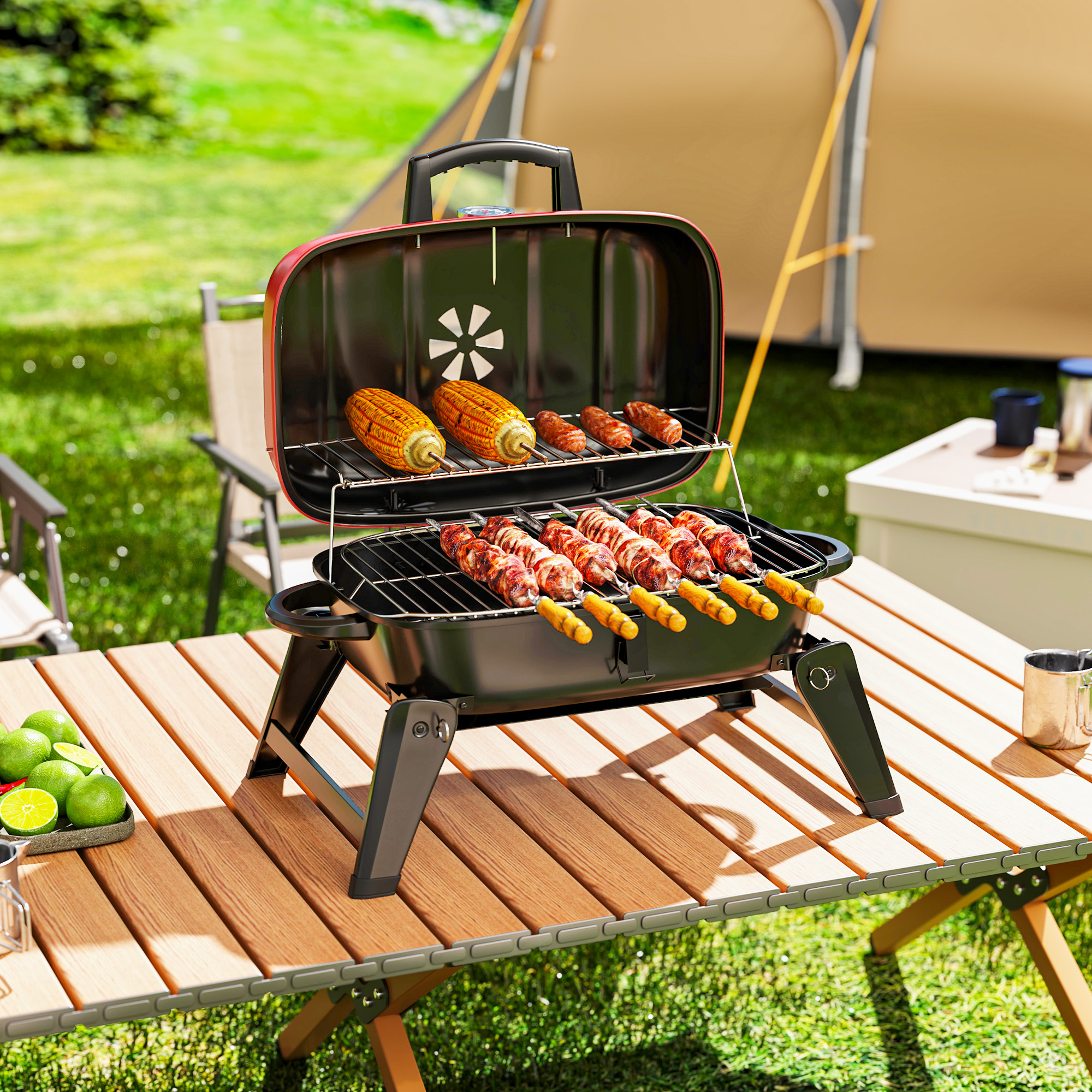 Outsunny Charcoal Barbecue Grill Folding BBQ Grill