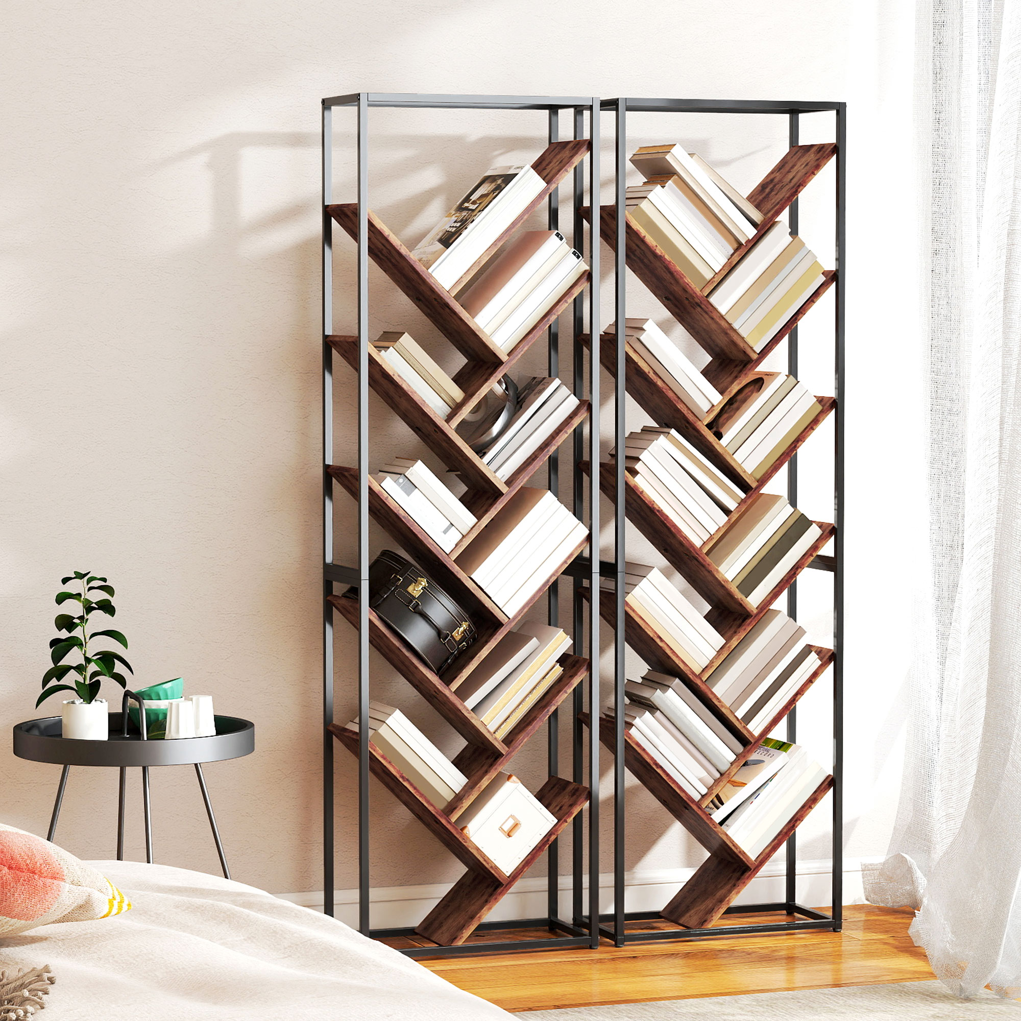 10 Shelf Industrial-Style Bookshelf-Black/Brown — image 5