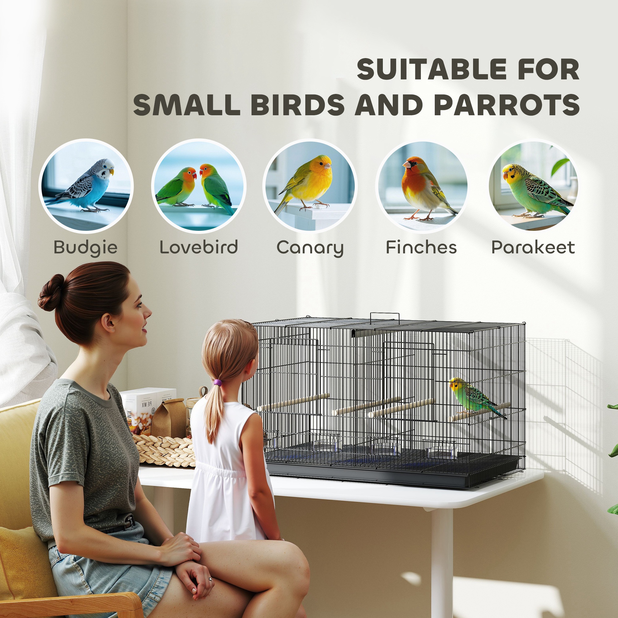 Bird Cage With Divider,4 Wooden Perches,Slide Out Tray,4 Feeders,for — image 2