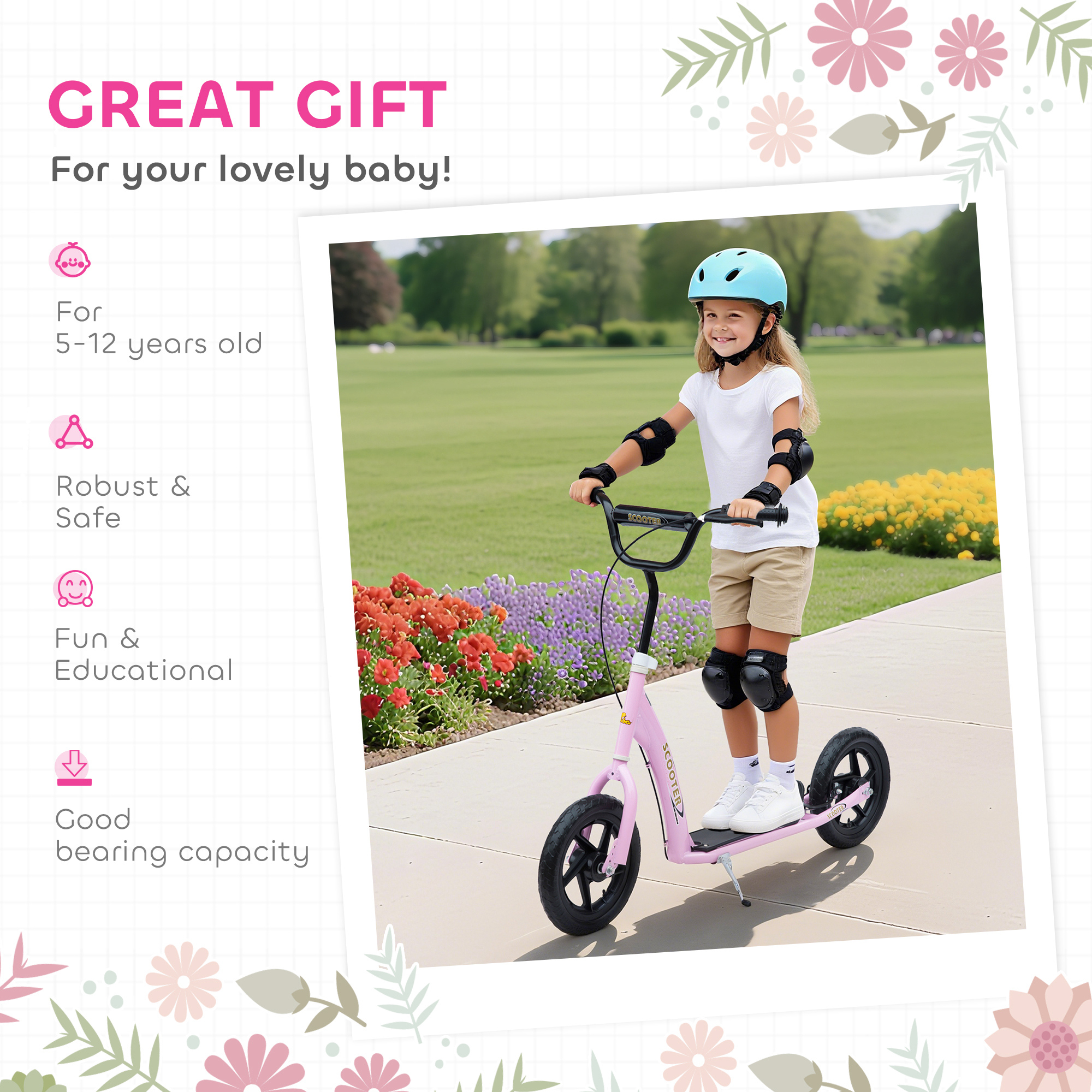 Kids Scooter Kick Scooter,with 12" EVA Tyres,Rear Brake,Big Wheels For 5-12 — image 2
