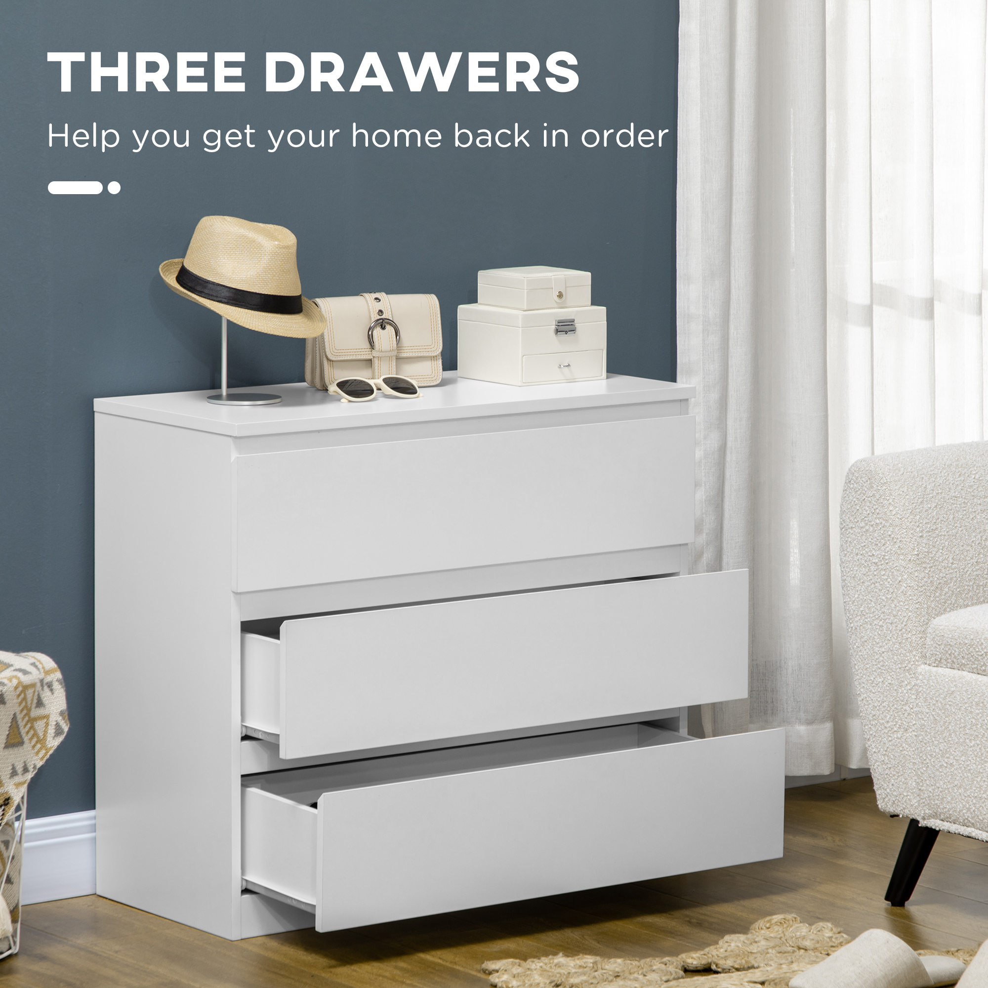Chest Of Three Drawers-White — image 2