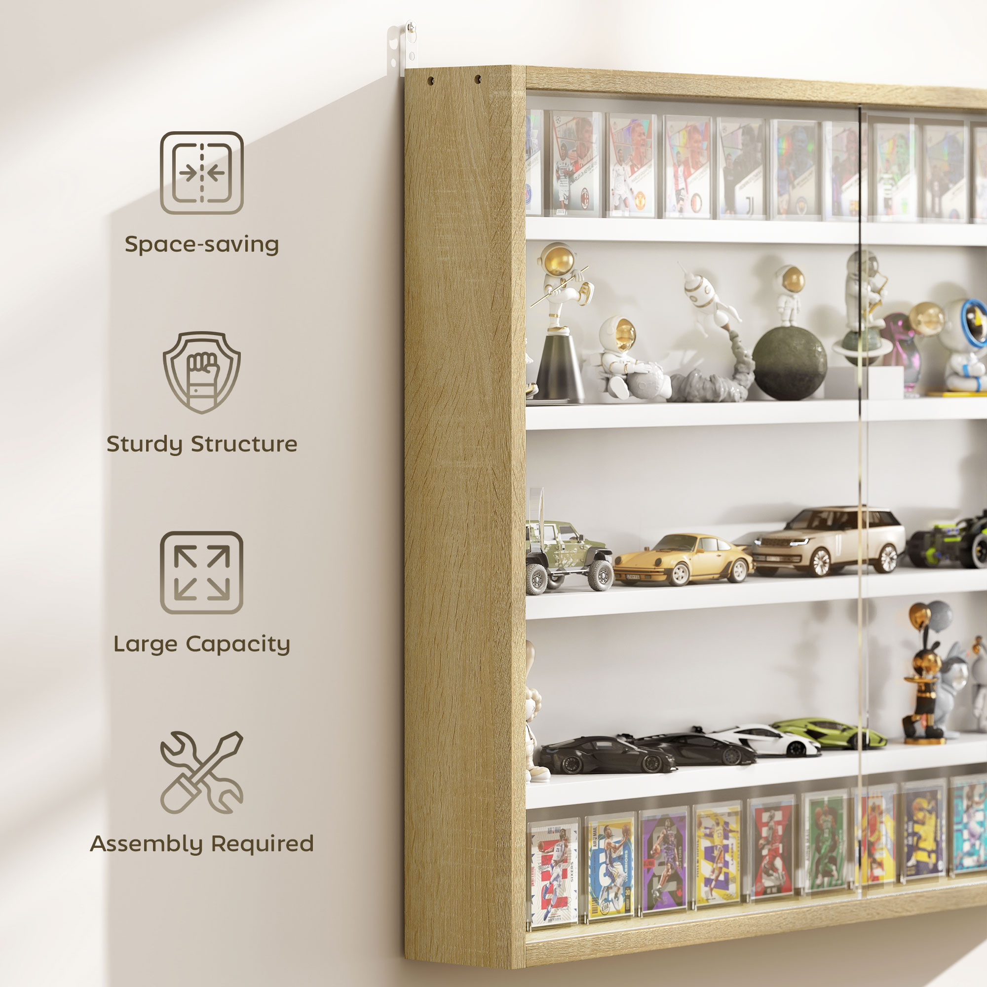 5-Tier Wall Display Shelf Unit Cabinet W/ 4 Adjustable