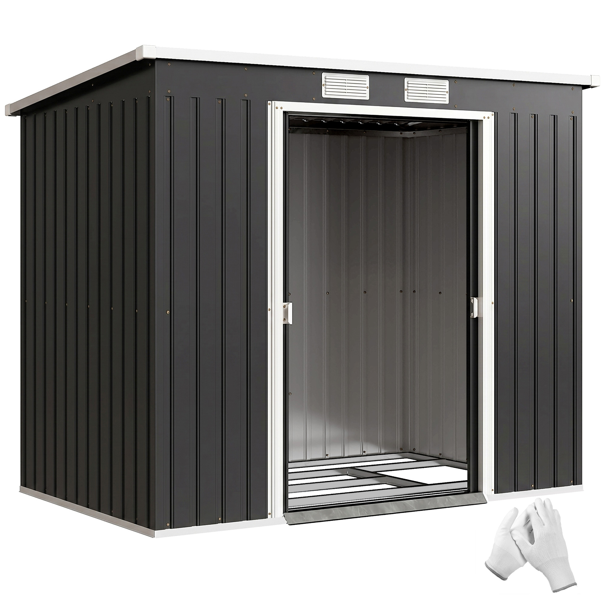 7 X 4ft Galvanised Steel Garden Shed,with Foundation Kit-Dark Grey