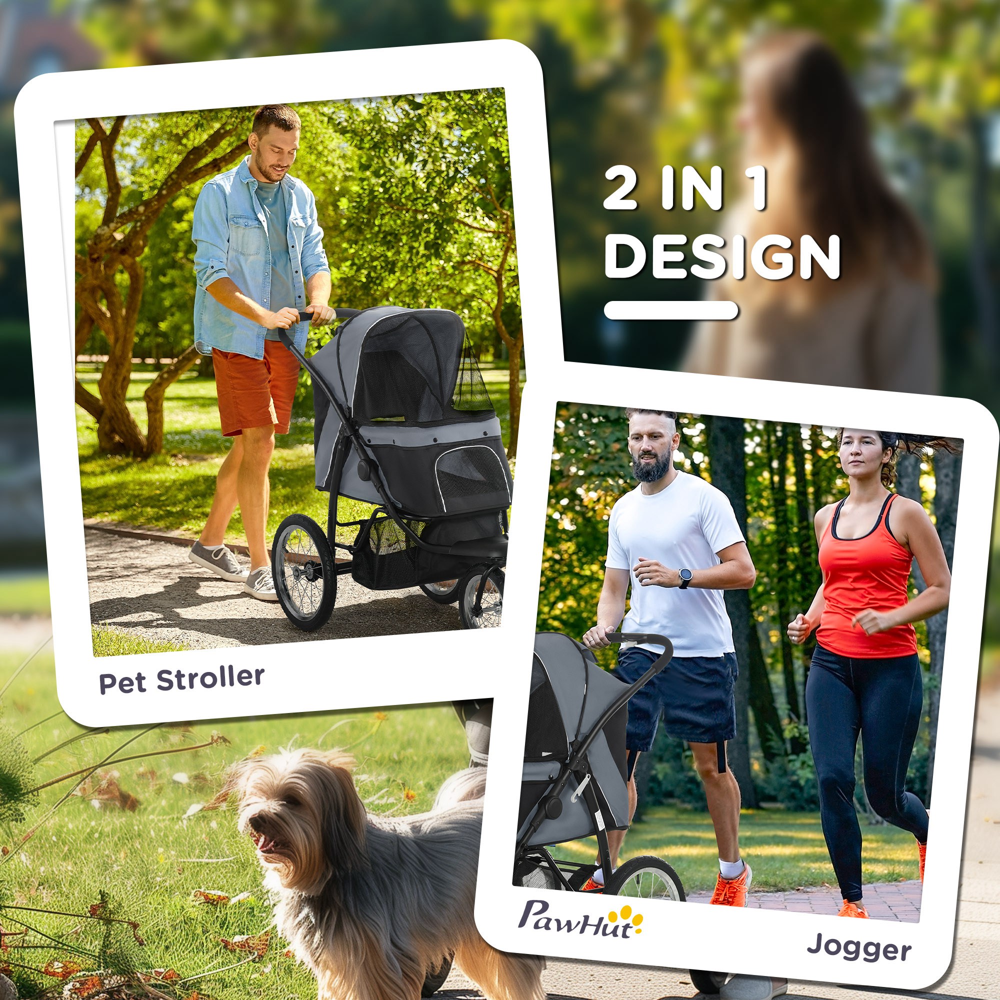 Foldable Pet Stroller,Dog Buggy With Three Wheels,for Small/Medium Dogs,Grey